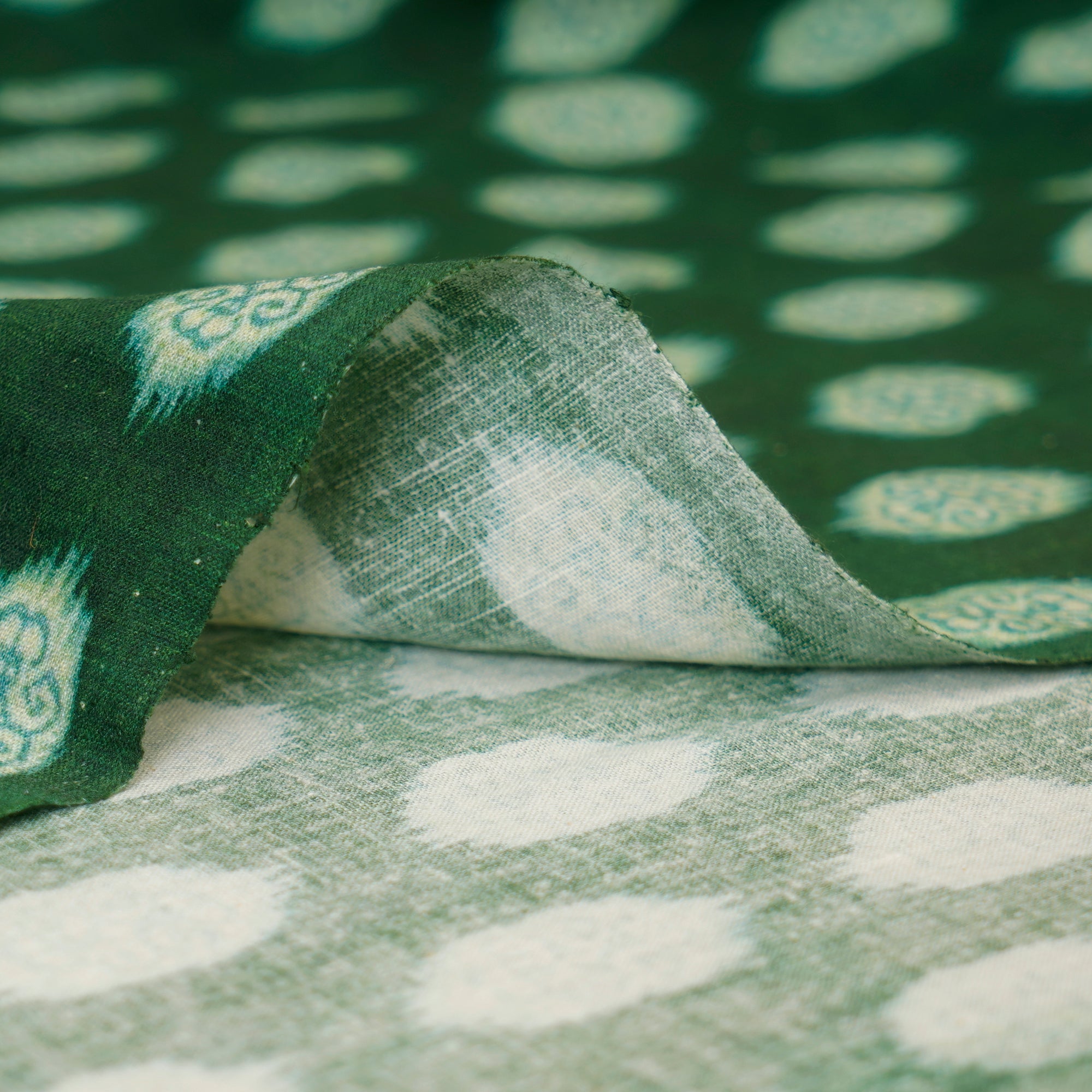 Green Color Digital Printed Matka Silk Fabric