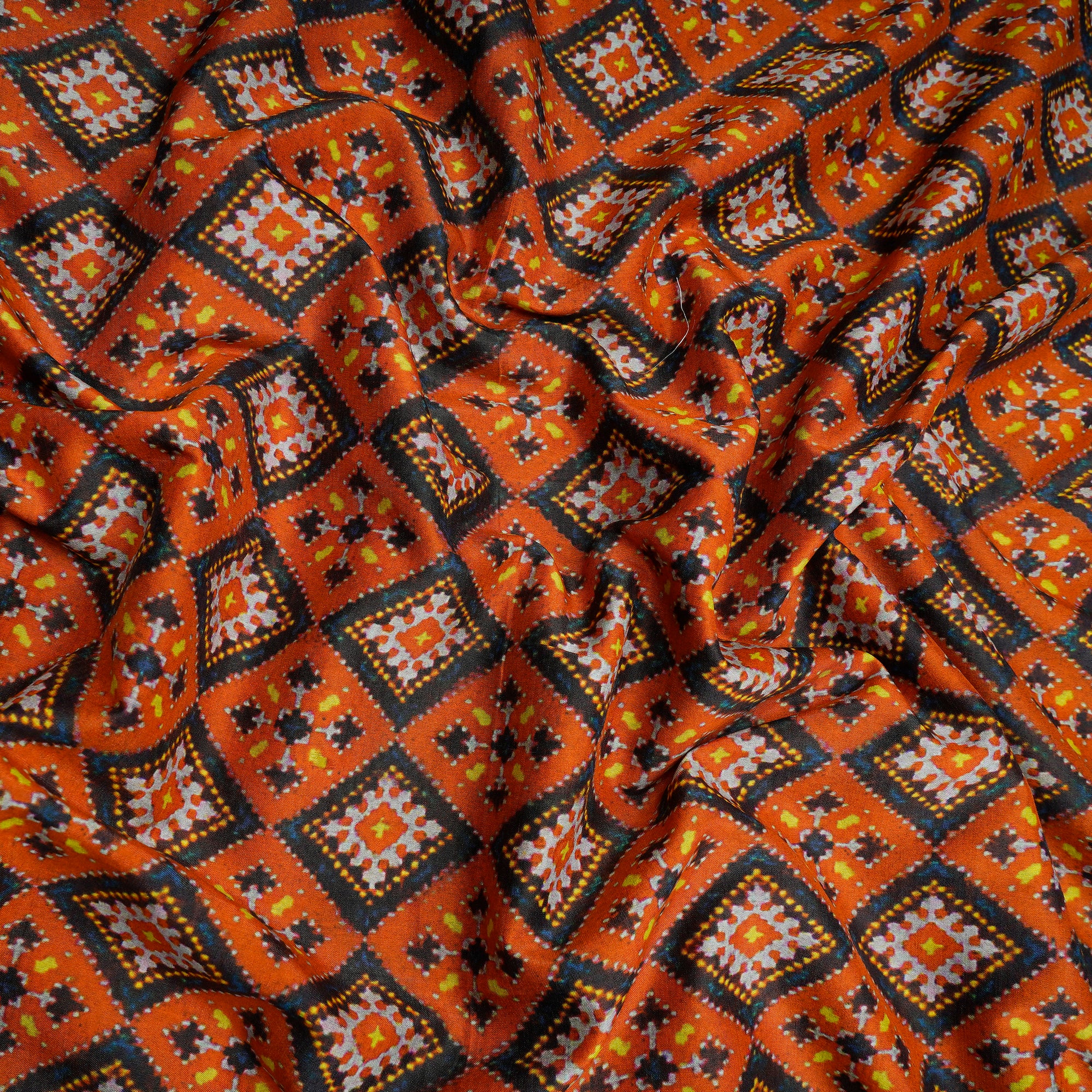 Burnt Orange Patola Pattern Digital Print Silk Fabric