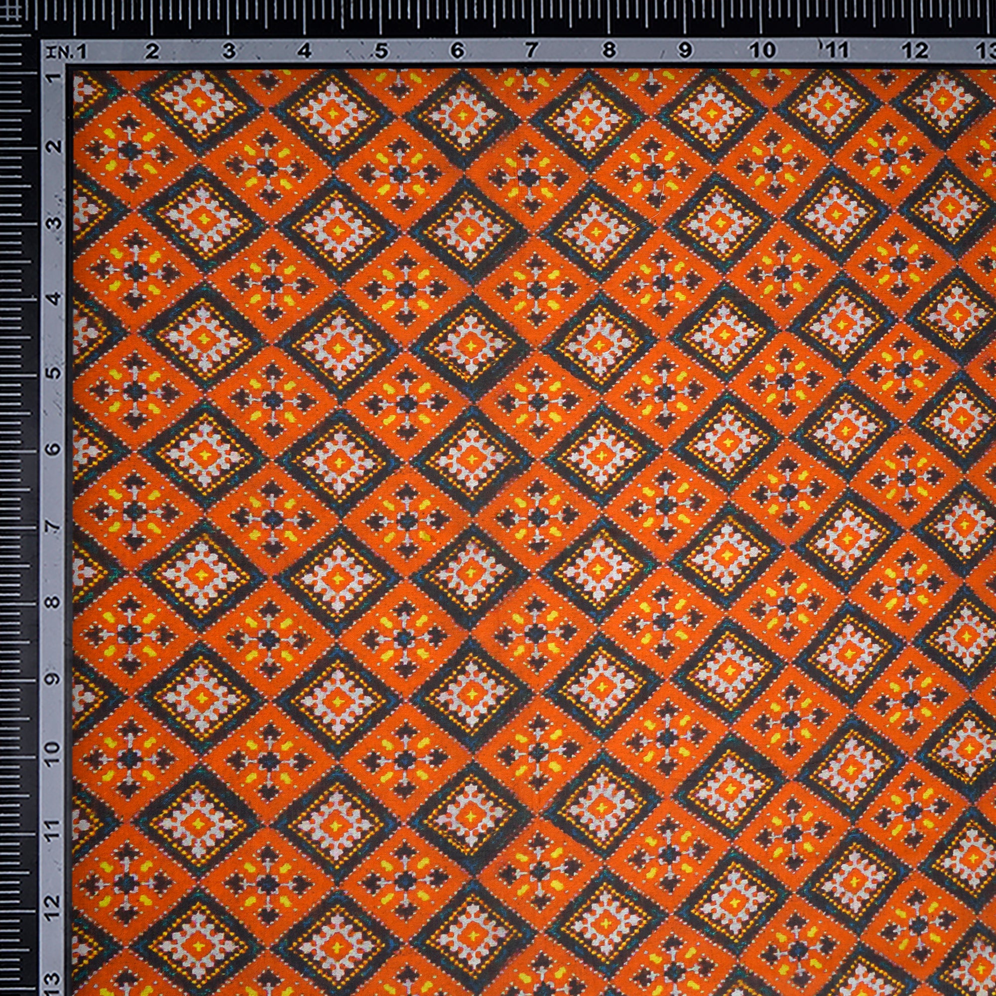 Burnt Orange Patola Pattern Digital Print Silk Fabric