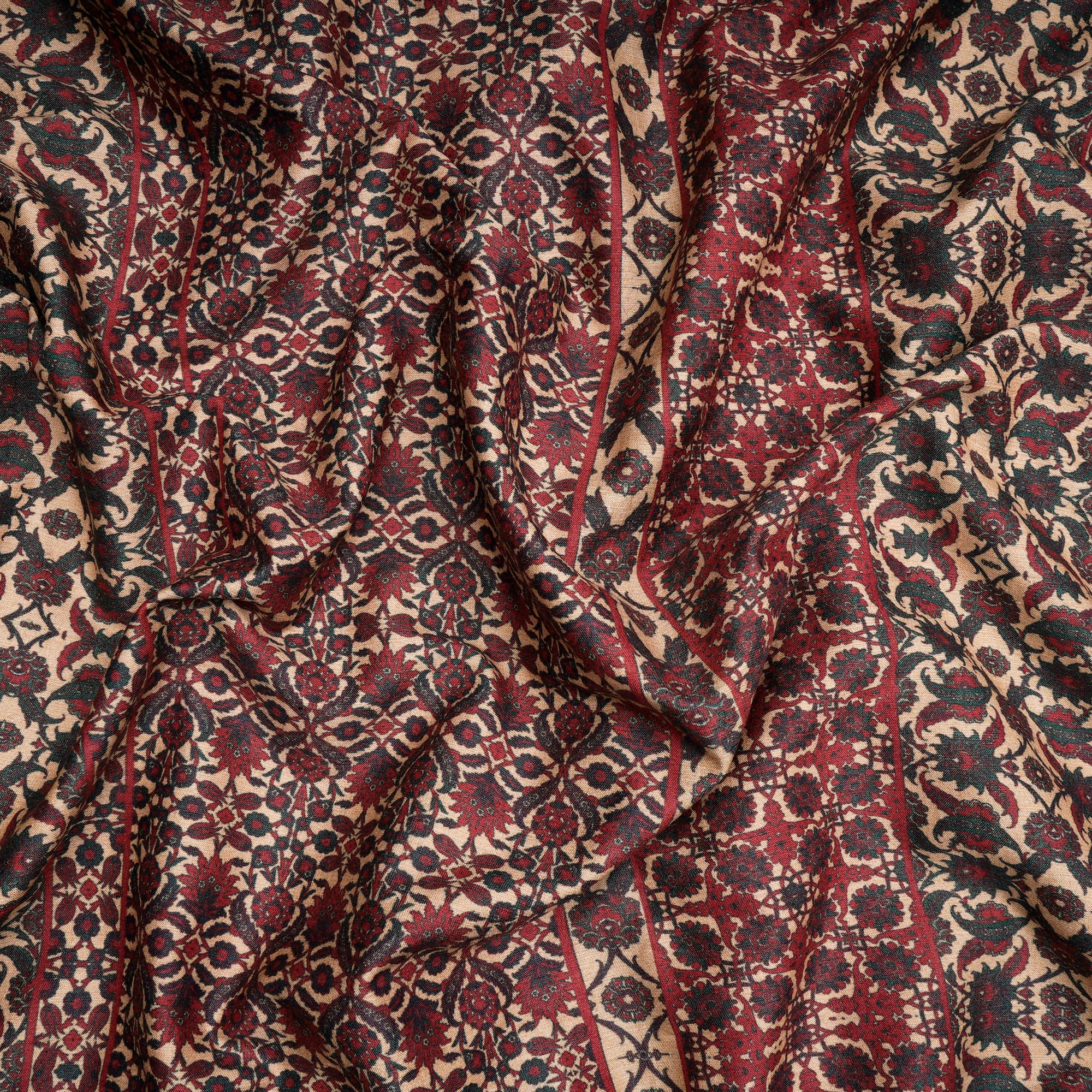 Beige Floral Pattern Digital Print Linen Silk Fabric