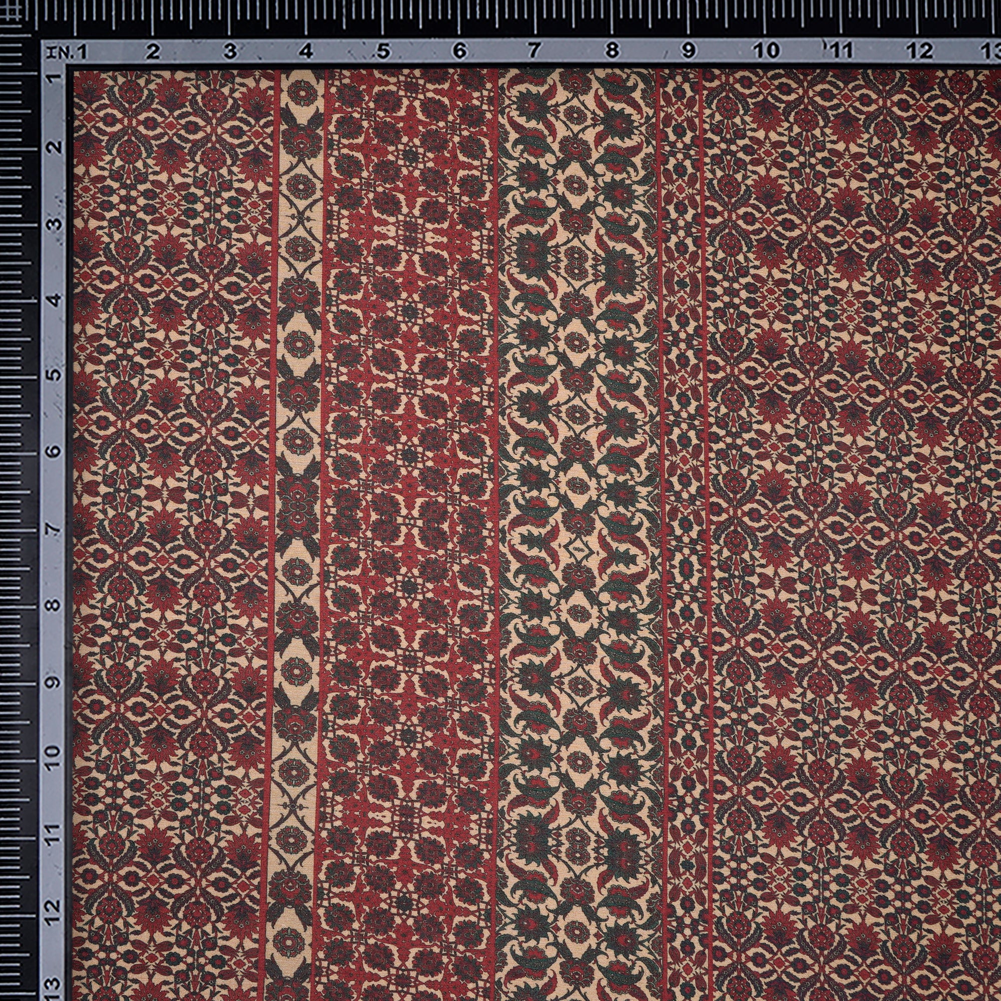Beige Floral Pattern Digital Print Linen Silk Fabric