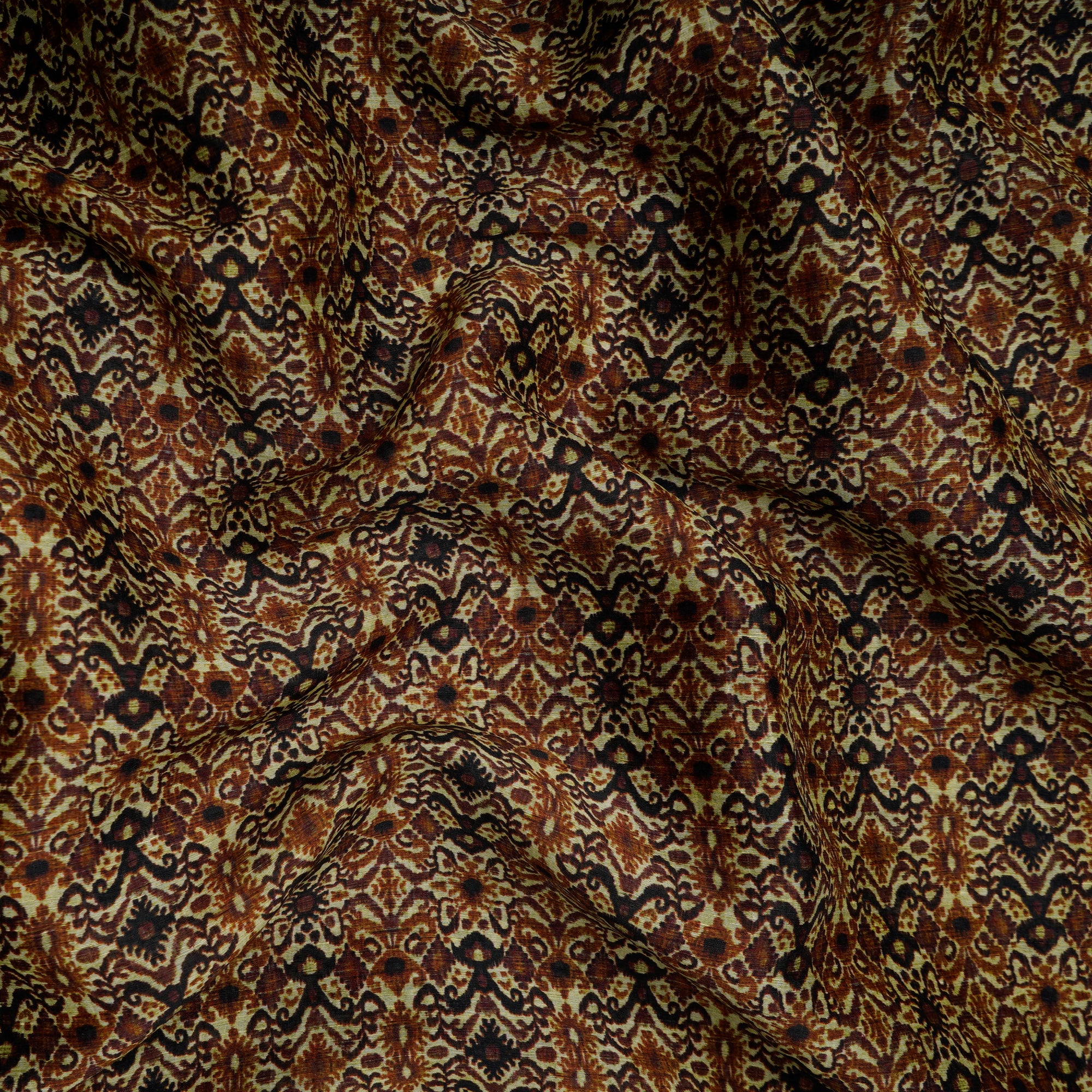 Brown-Pale Green Color Digital Printed Linen Silk Fabric