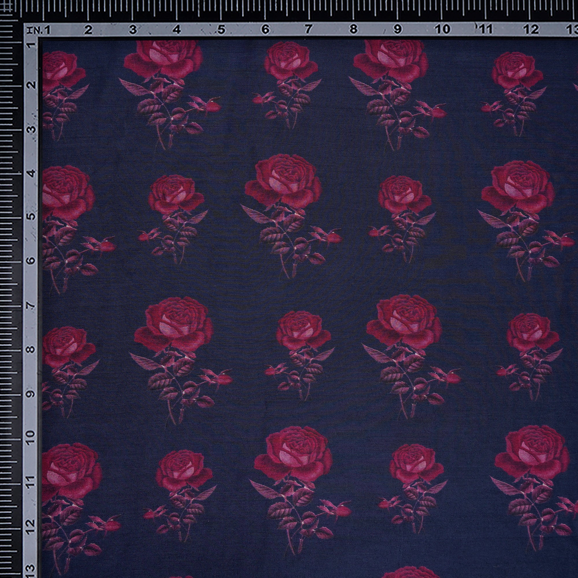 Navy Blue Floral Pattern Digital Print Muga Georgette Fabric