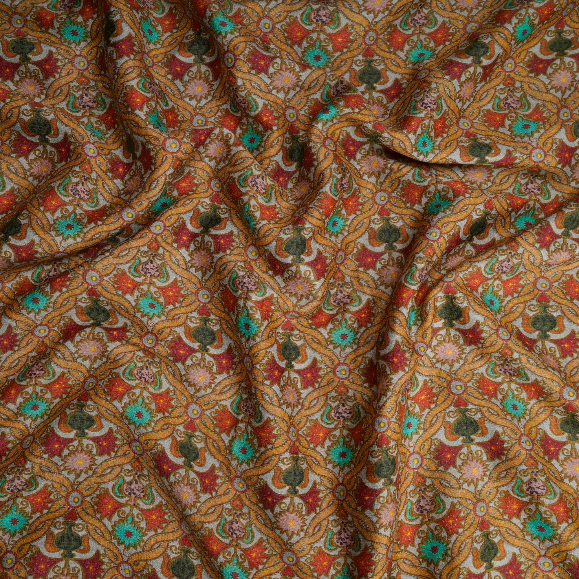 Multi Color Digital Printed Muga Georgette Silk Fabric