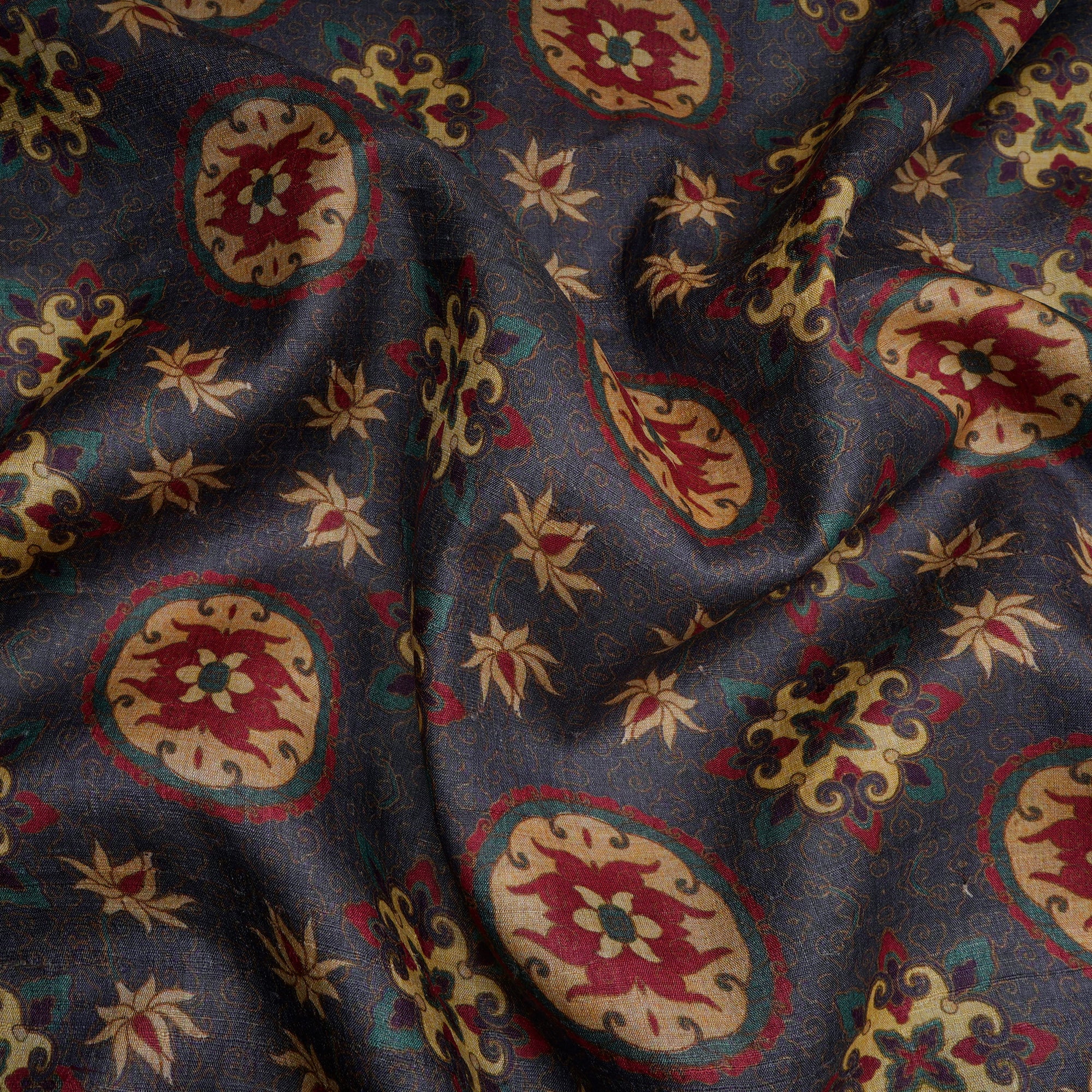 Multi Color Floral Pattern Pattern Digital Print Tusser Silk Fabric