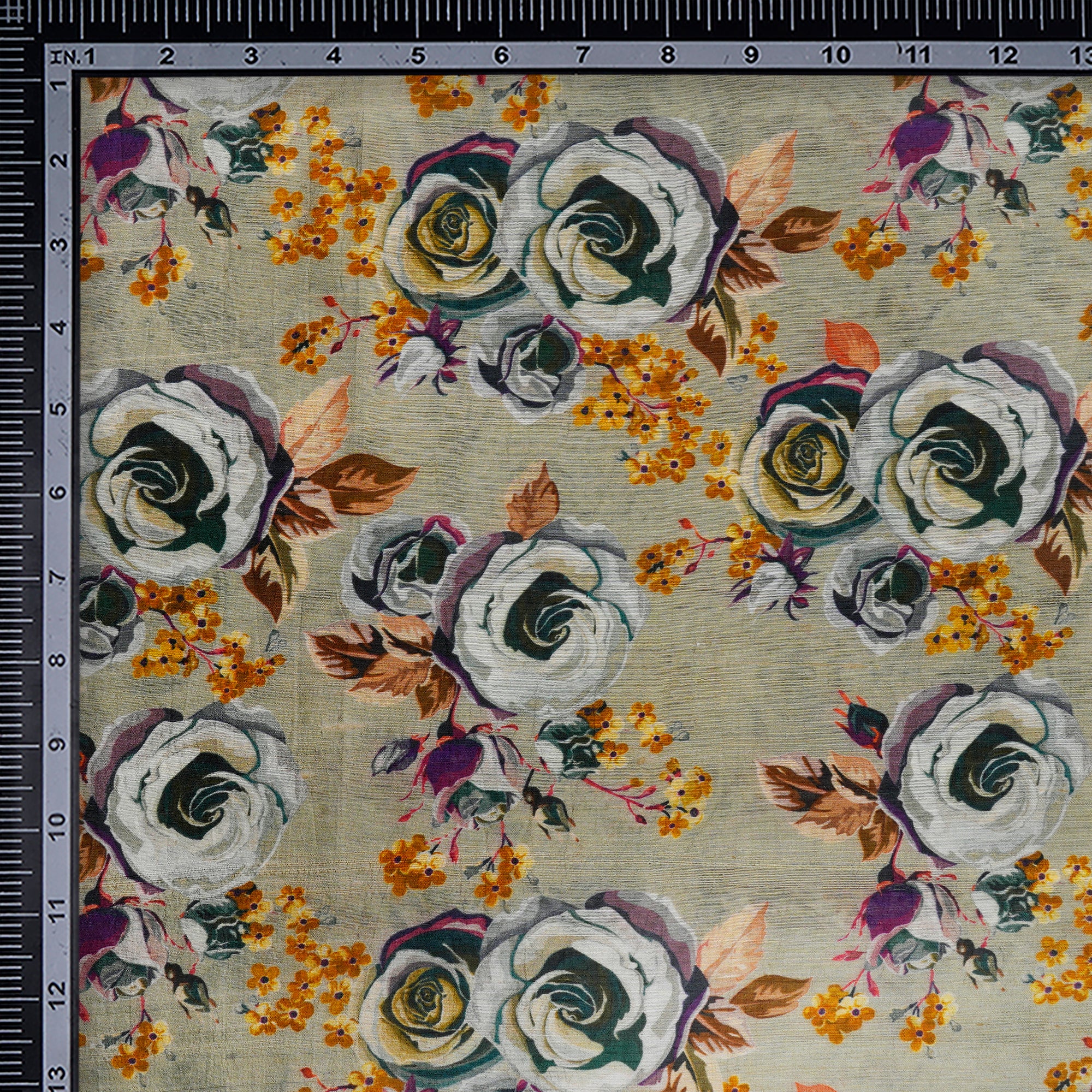 Bog Floral Pattern Digital Print-Raw Silk Fabric