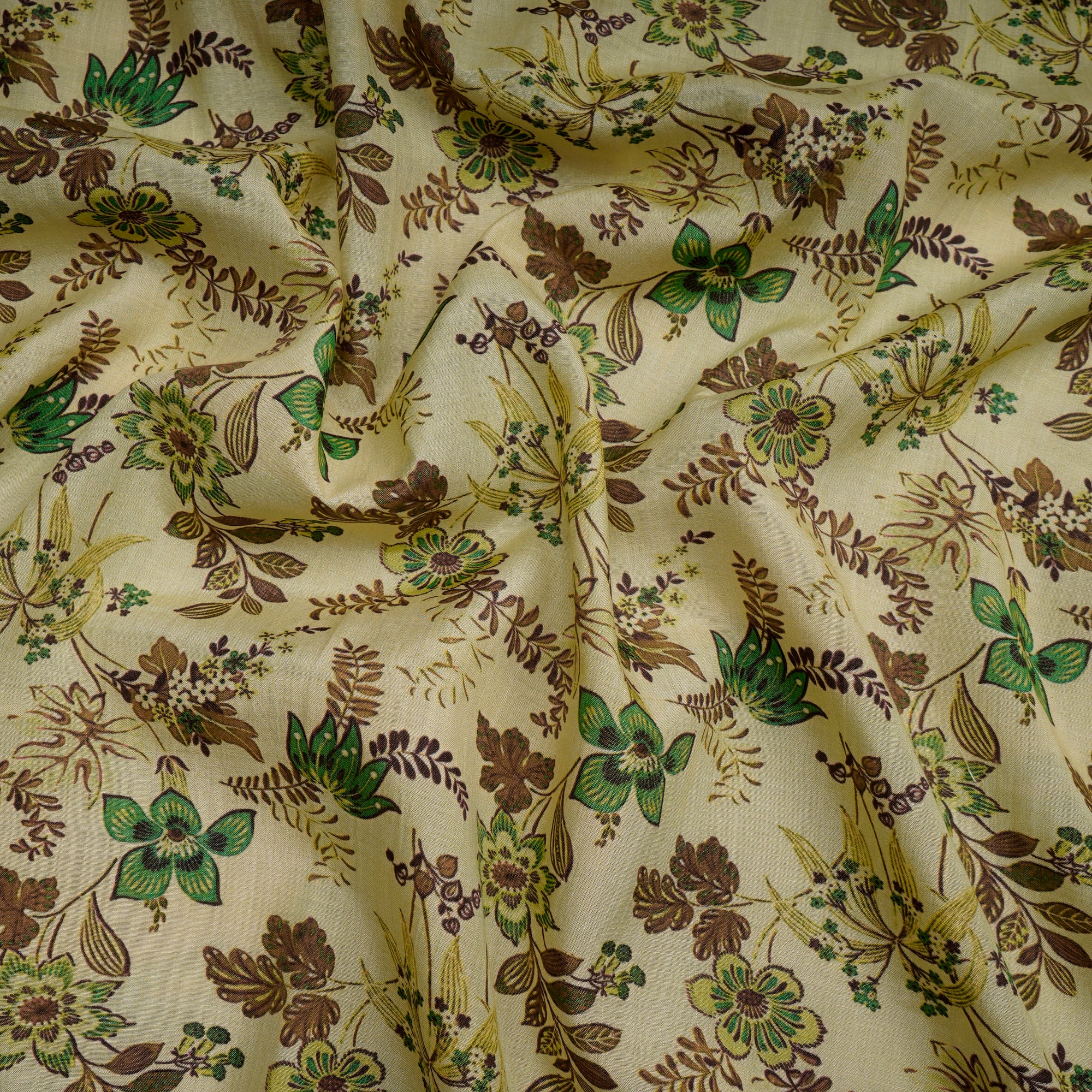 Green Essence Floral Pattern Digital Print Tusser Chanderi Fabric