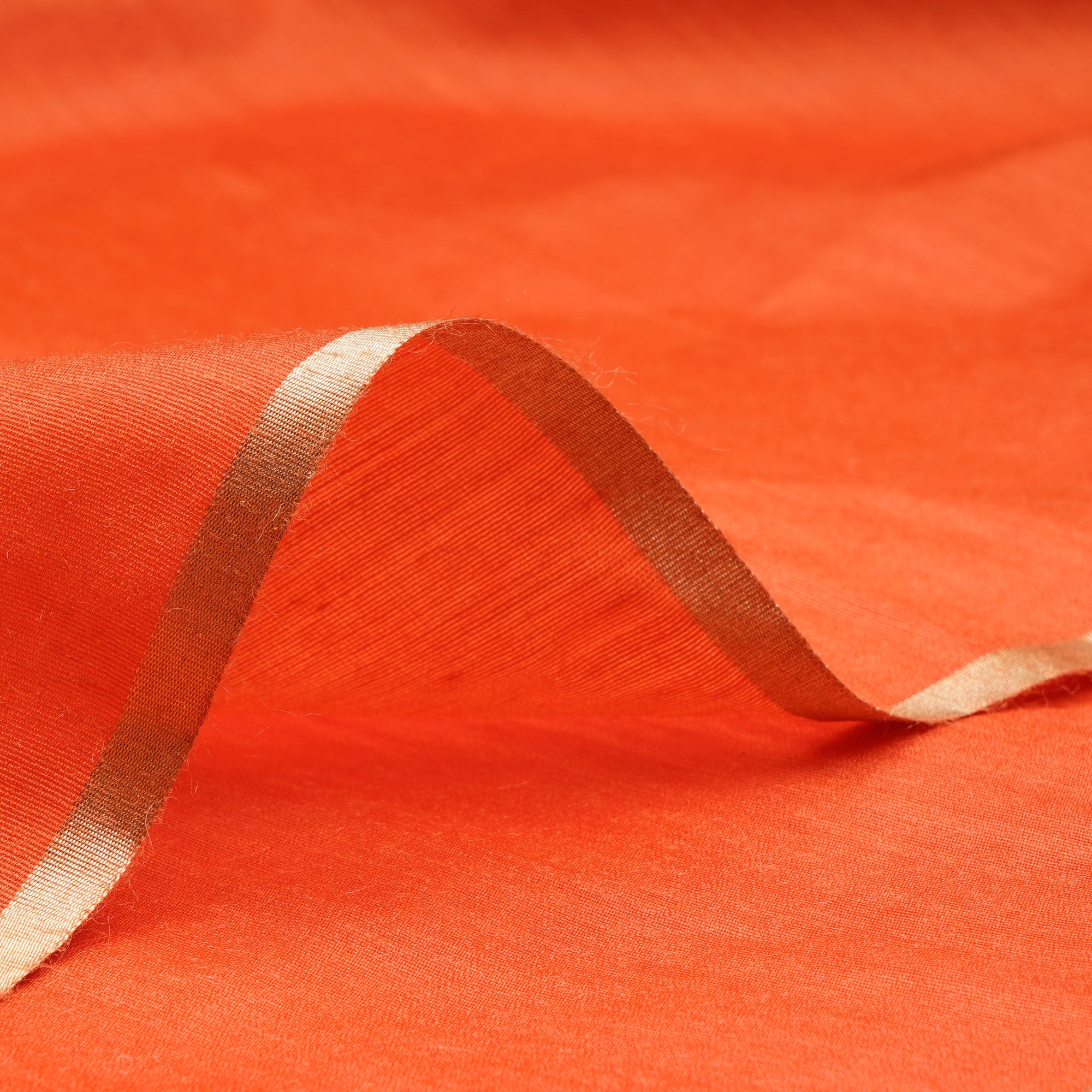 Orange Plain Tussar Munga Omre Jari Silk Fabric