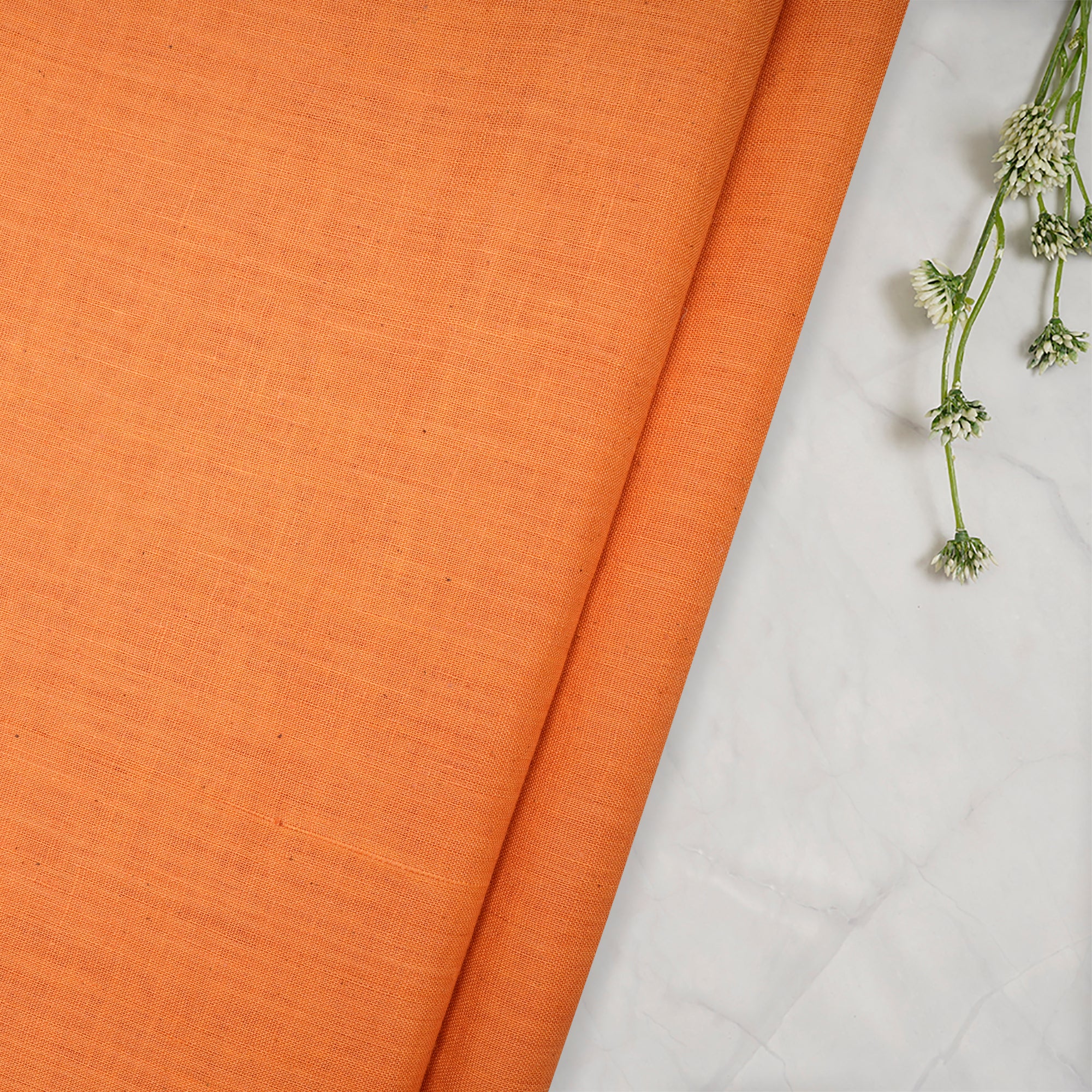 Apricot Piece Dyed Plain Handspun Handwoven Cotton Fabric