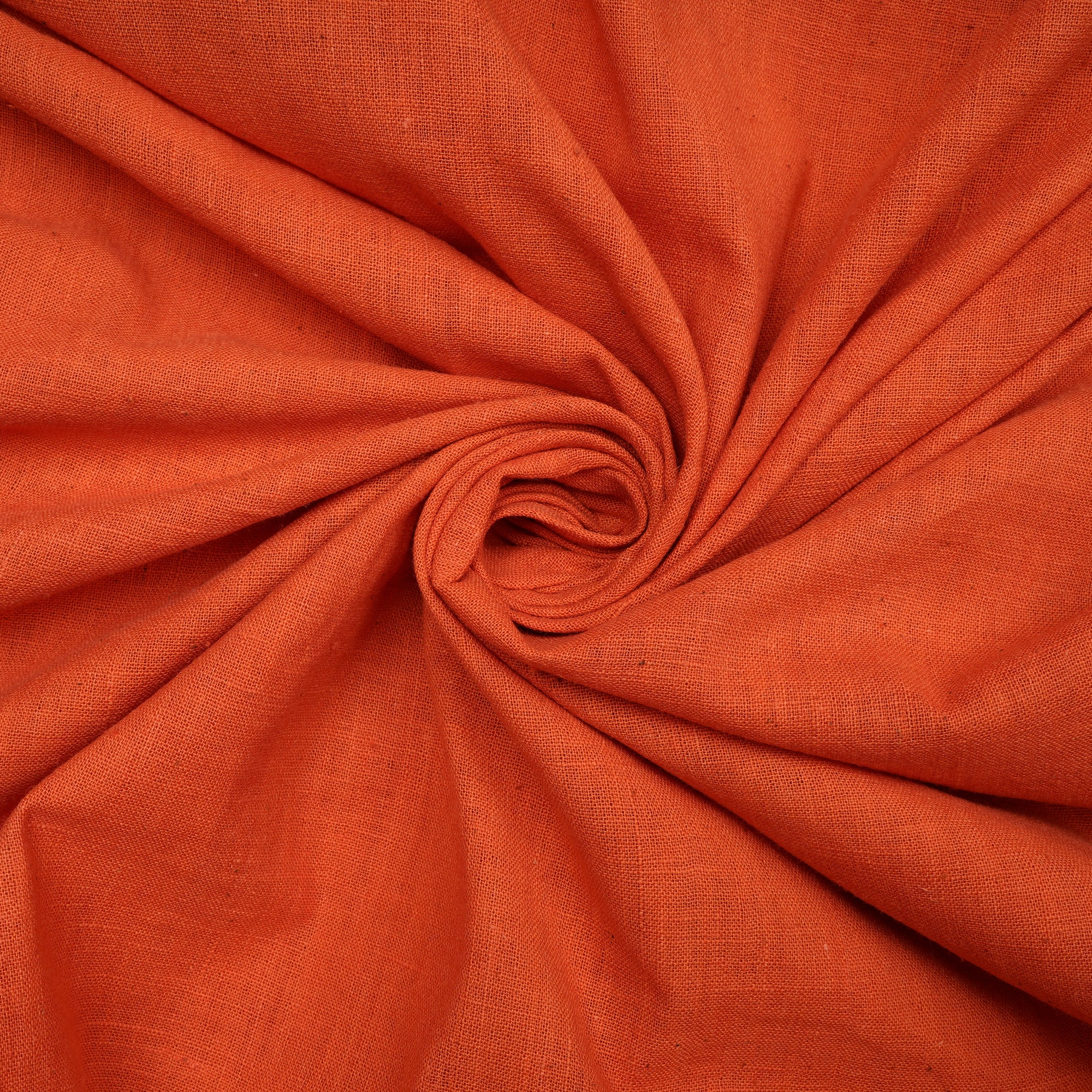 Mandarin Orange Piece Dyed Plain Handspun Handwoven Cotton Fabric