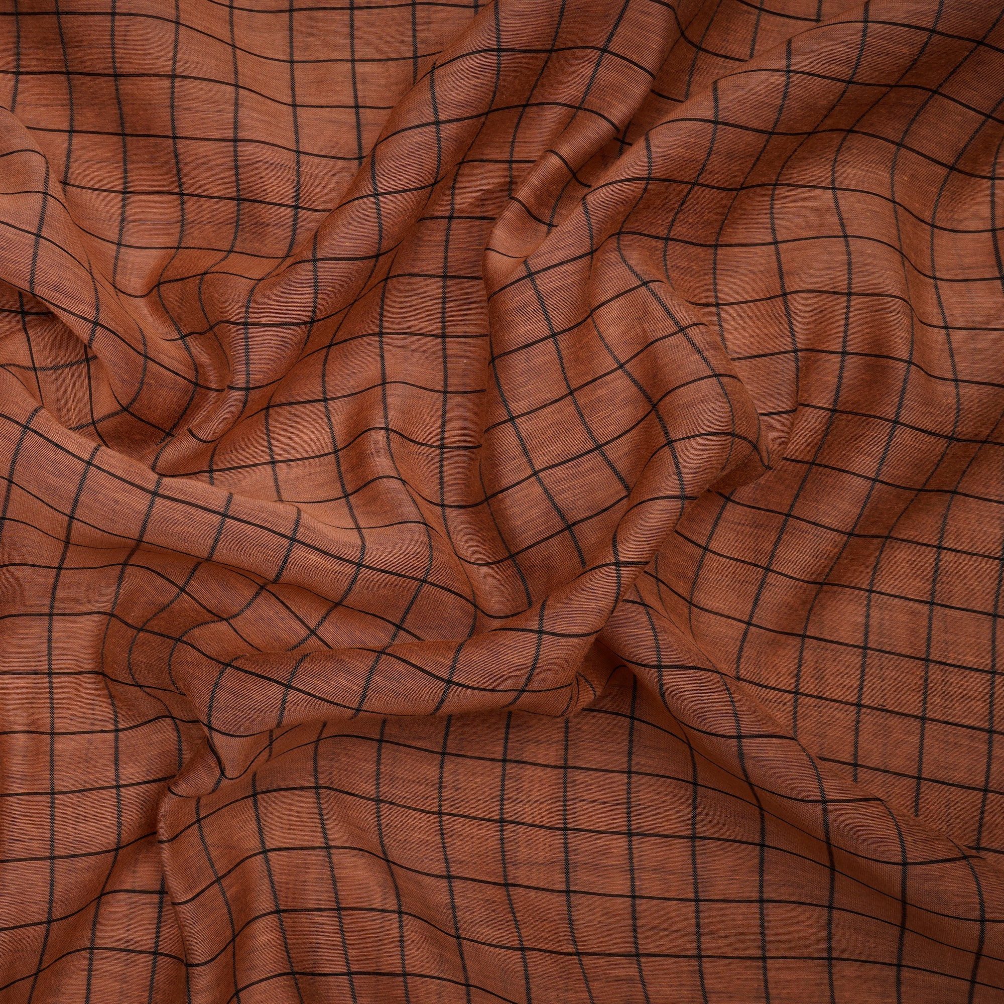 Light Brown Check Pattern Pure Fancy Chanderi Fabric