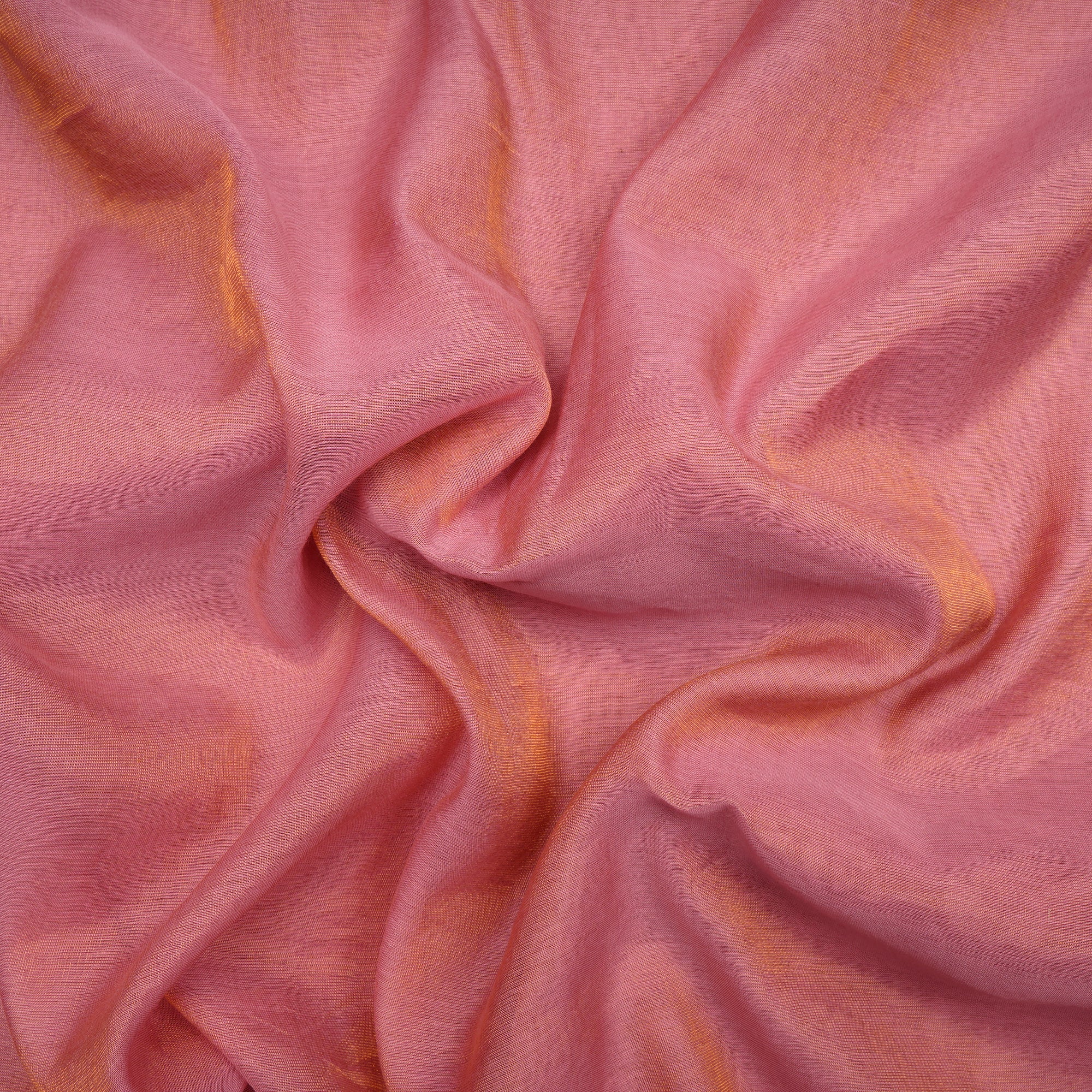 Pink-Gold Piece Dyed Pure Tissue Chanderi Fabric