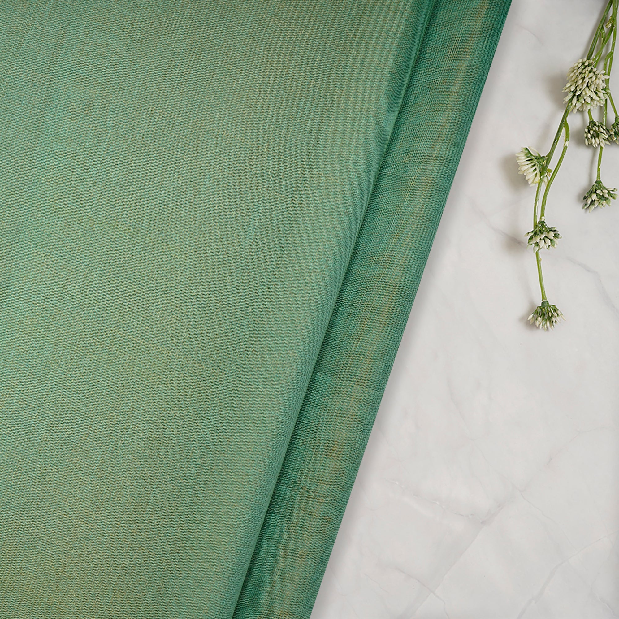 Green-Gold Piece Dyed Pure Tissue Chanderi Fabric