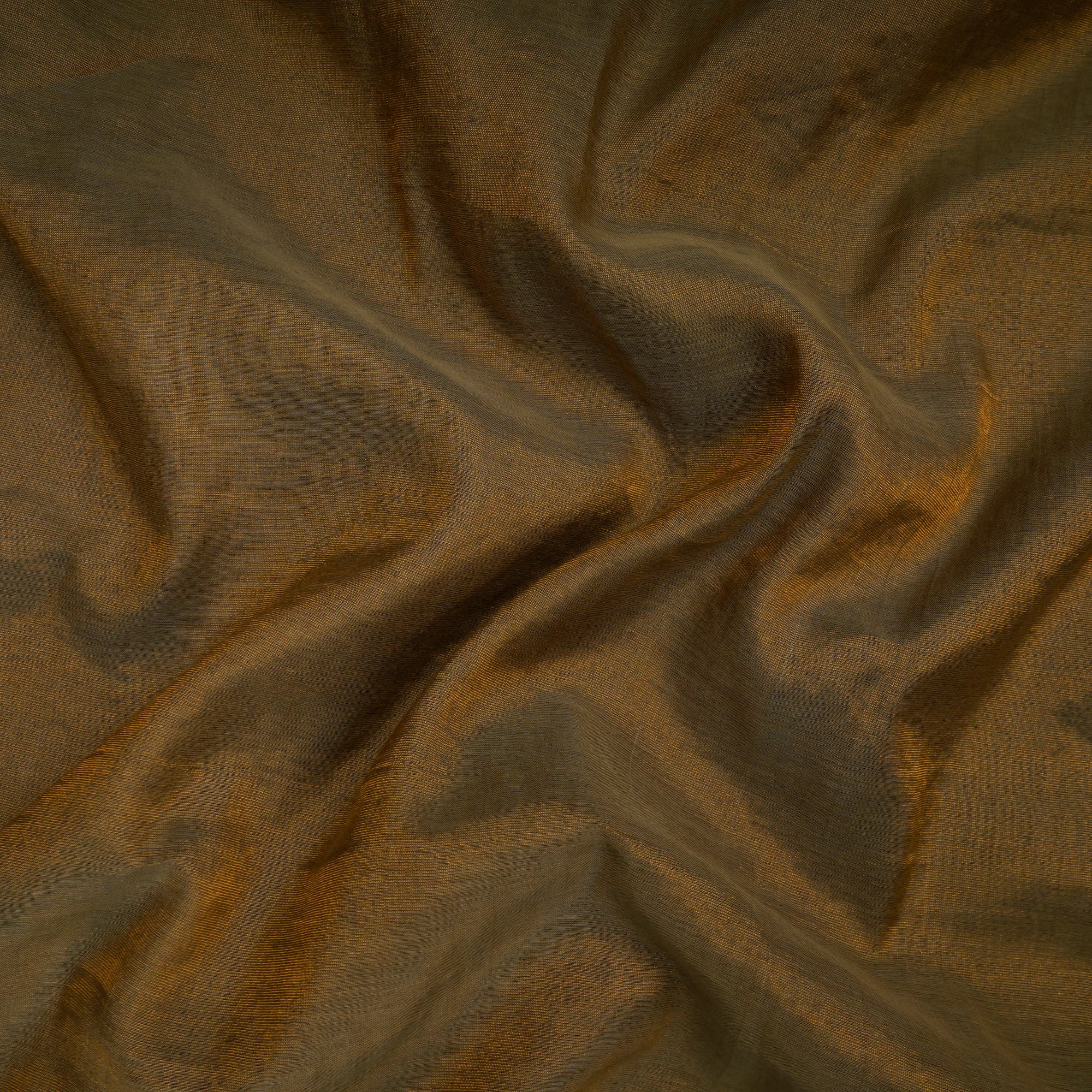 Olive Green-Gold Piece Dyed Pure Tissue Chanderi Fabric
