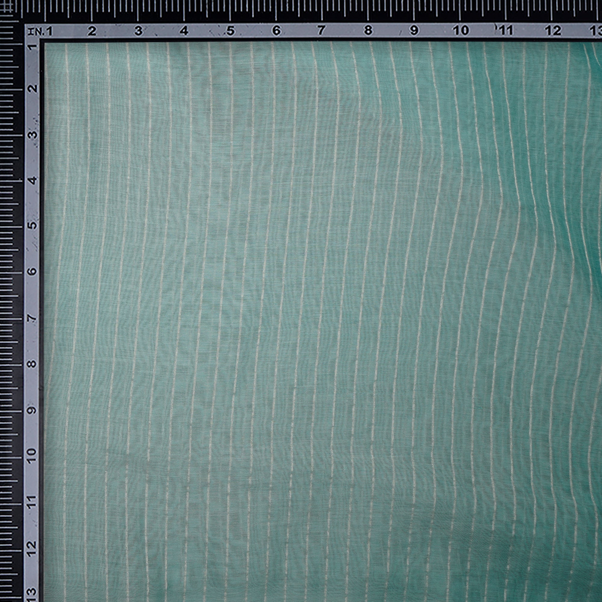 Macaw Blue Green-Silver Stripe Pattern Dyeable Fancy Chanderi Fabric