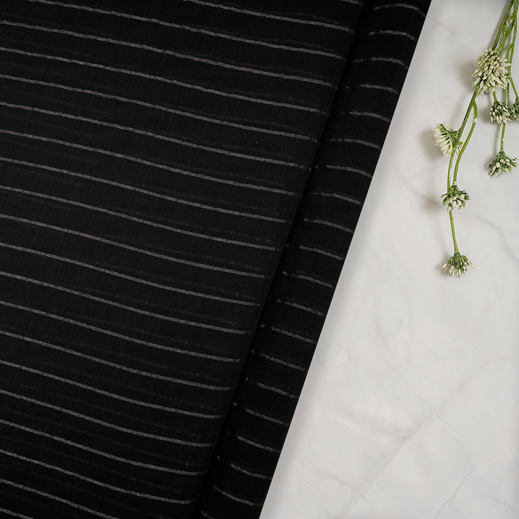 Black-Silver Stripe Pattern Dyeable Fancy Chanderi Fabric