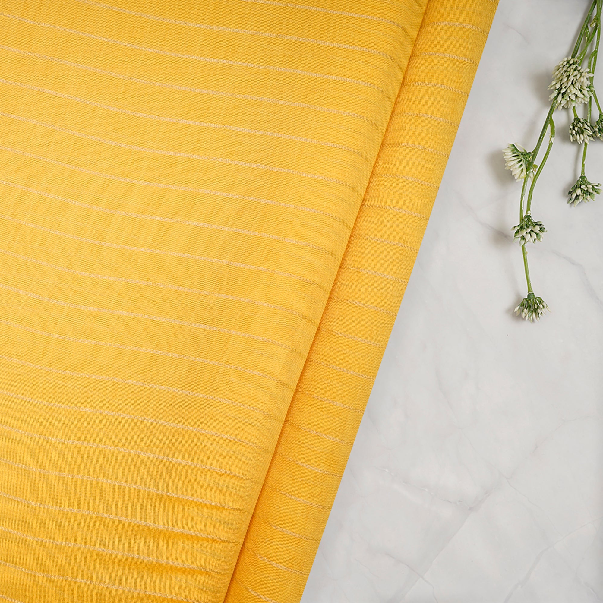 Yellow-Silver Stripe Pattern Dyeable Fancy Chanderi Fabric