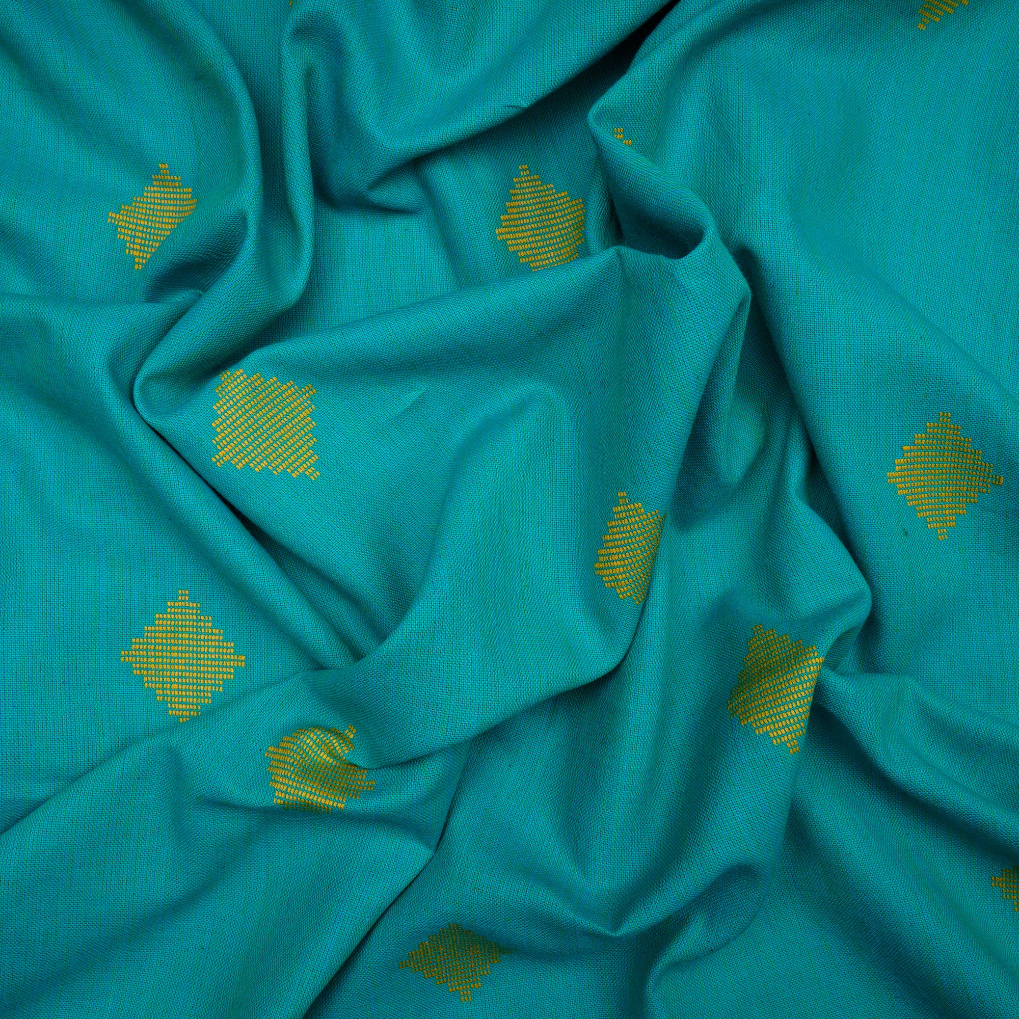 Spectra Green Geometric Pattern Yarn Dyed Fancy Cutwork South Cotton Fabric