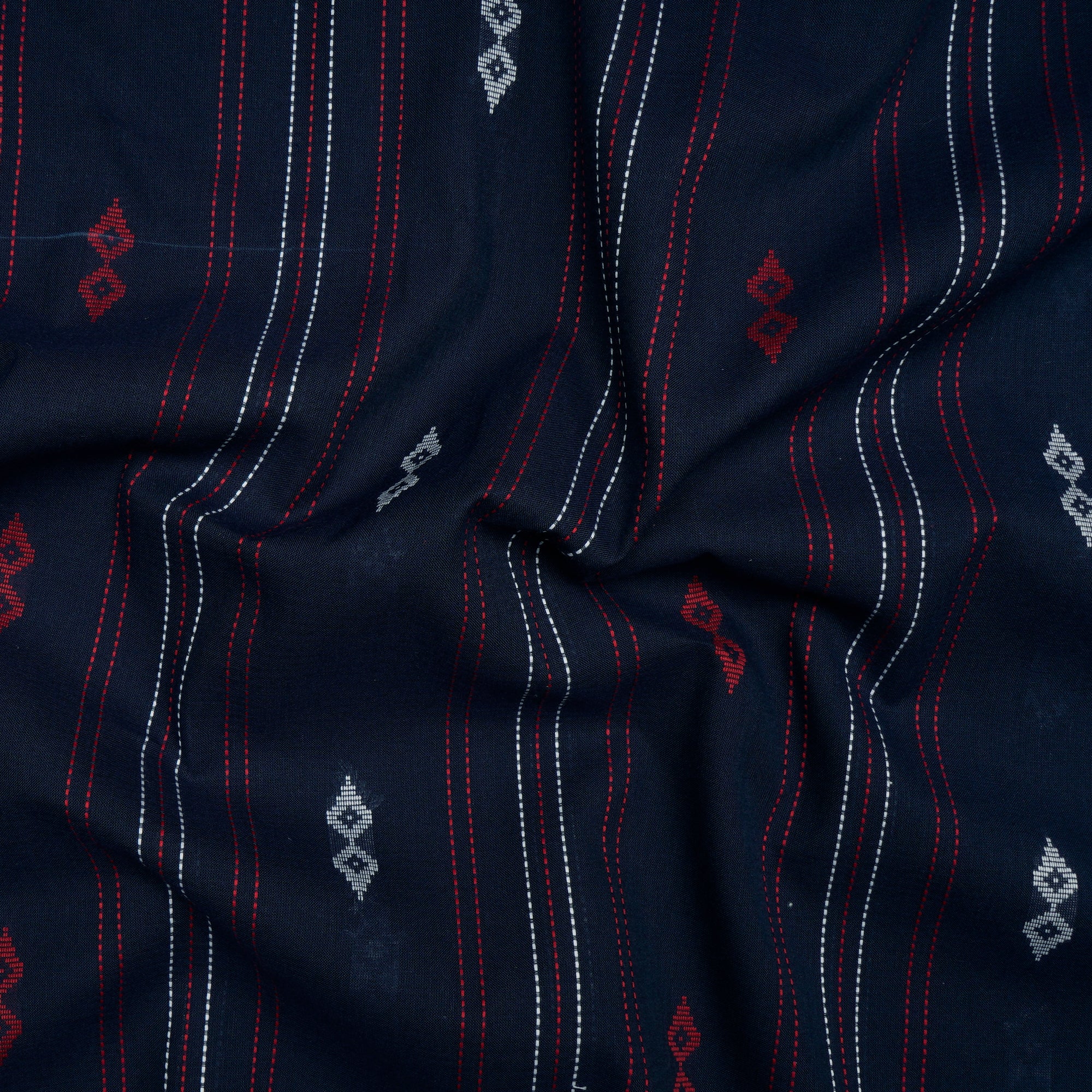 Dark Blue Stripes Pattern Yarn Dyed Cutwork Fancy South Cotton Fabric