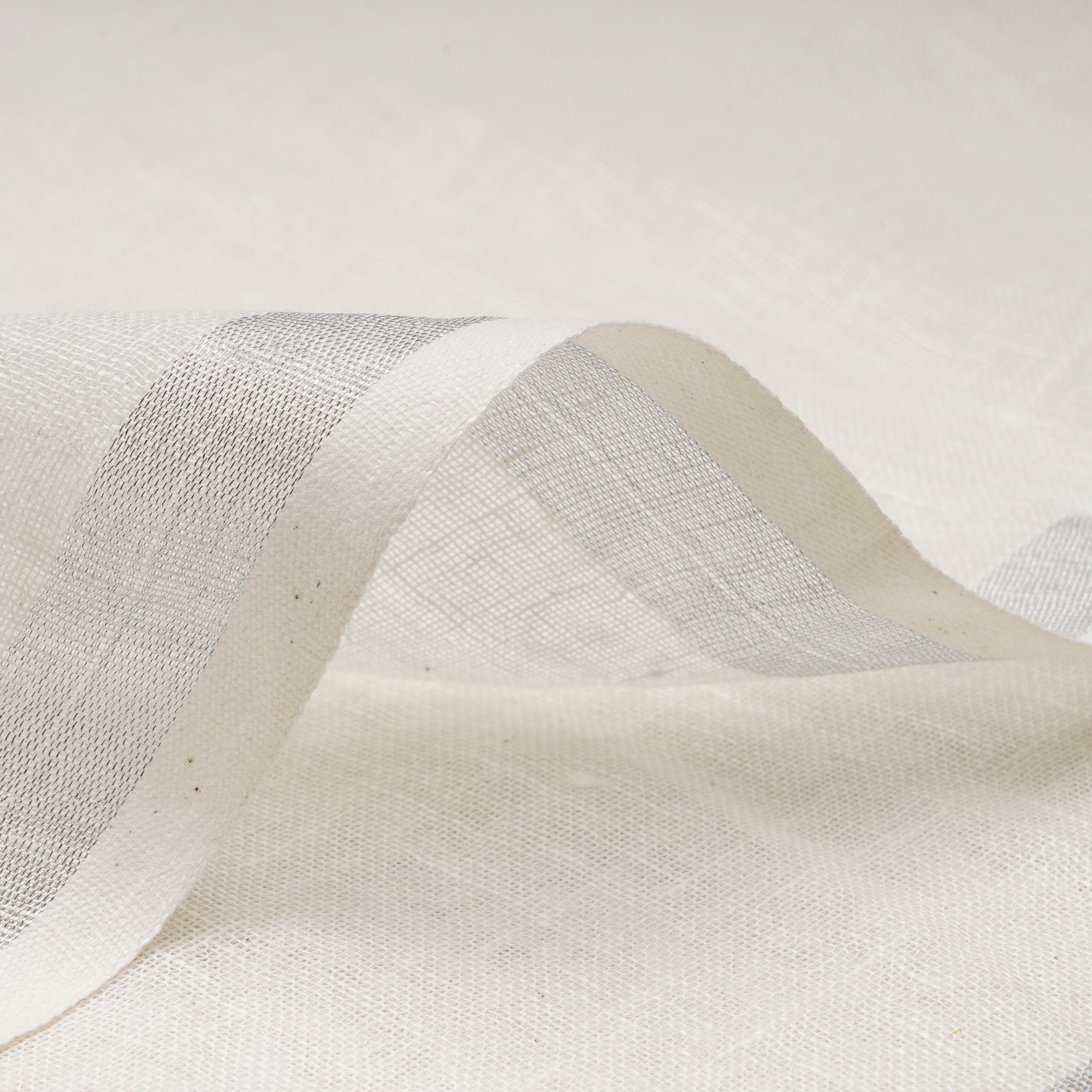 White Dyeable Plain Silver Zari Border Gauge Linen Fabric