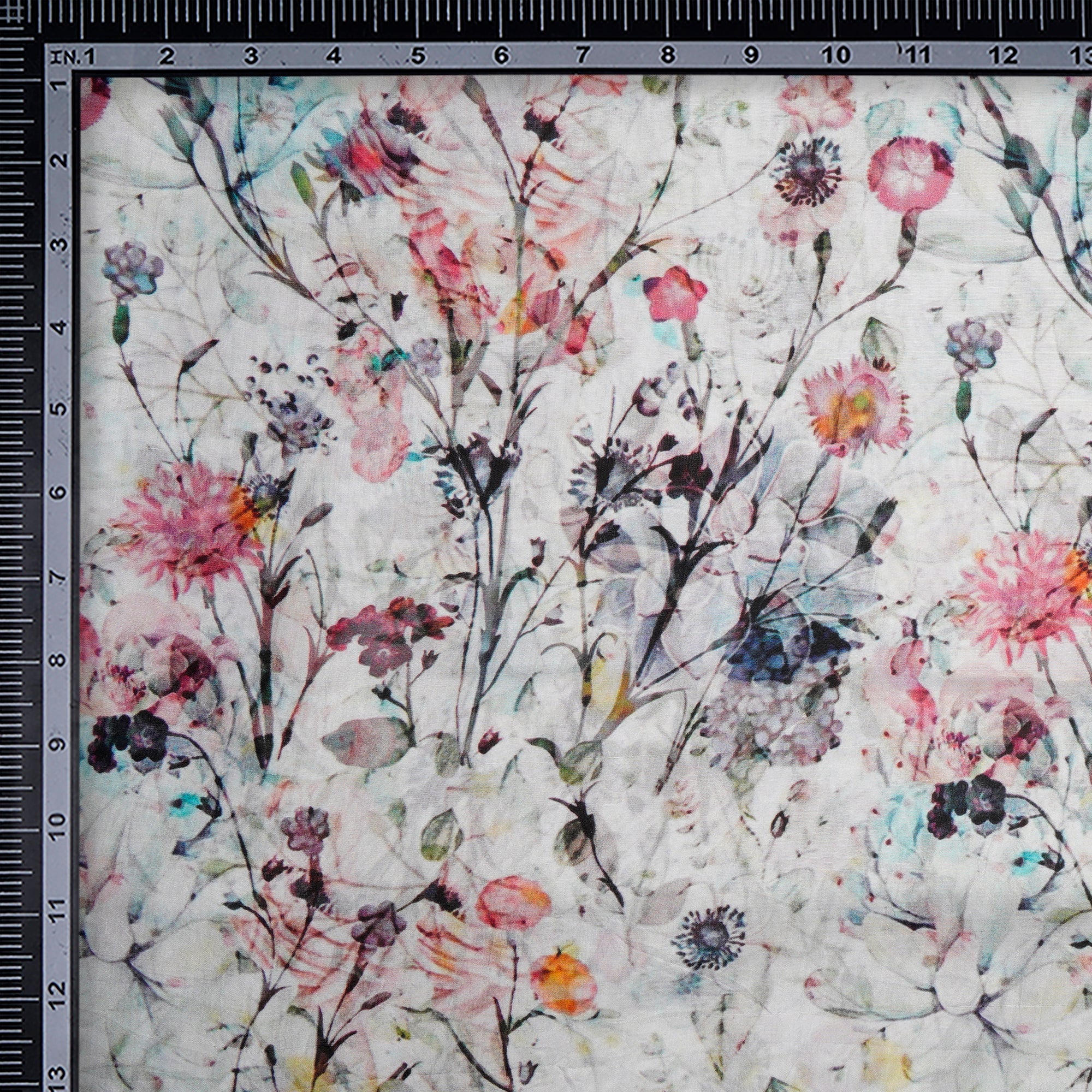 Multi Color Floral Pattern Digital Print Silk Febric