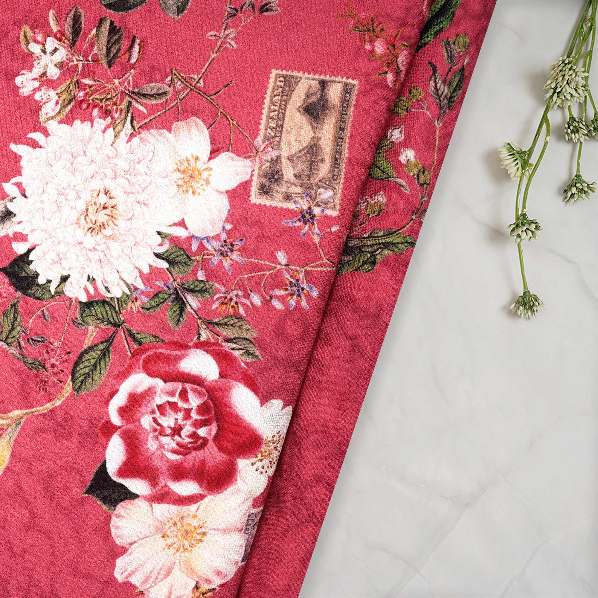 Raspberry Sorbet Floral Pattern Digital Print Heavy Viscose Georgette Fabric