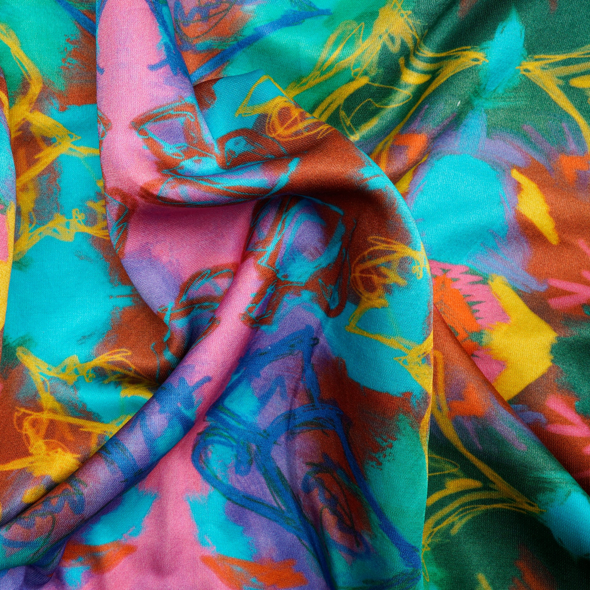 Multi Color Abstract Pattern Digital Print Bemberg Cotton Satin Fabric