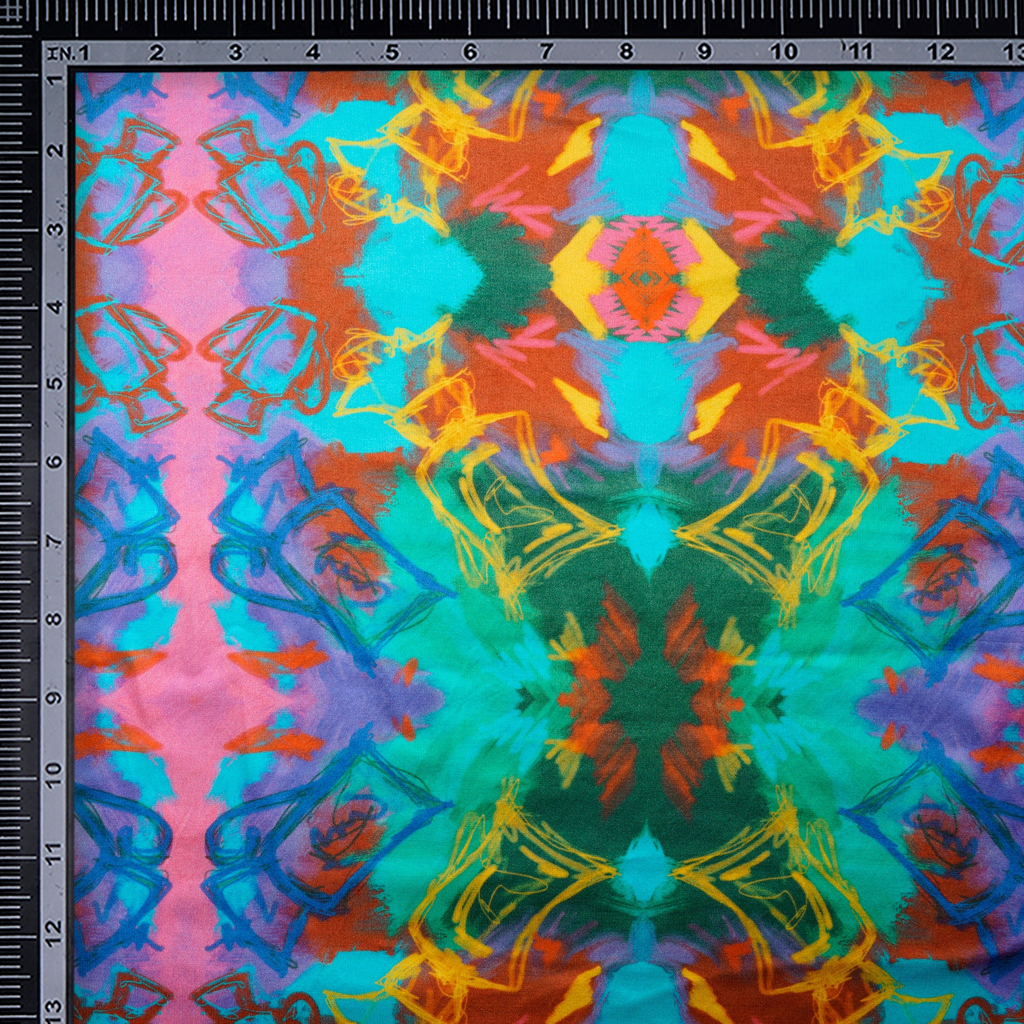 Multi Color Abstract Pattern Digital Print Bemberg Cotton Satin Fabric