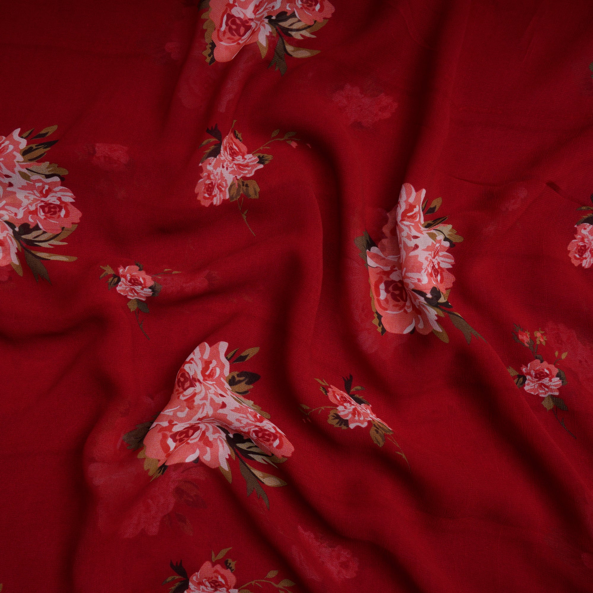 Red Floral Pattern Digital Print Bemberg Georgette Fabric