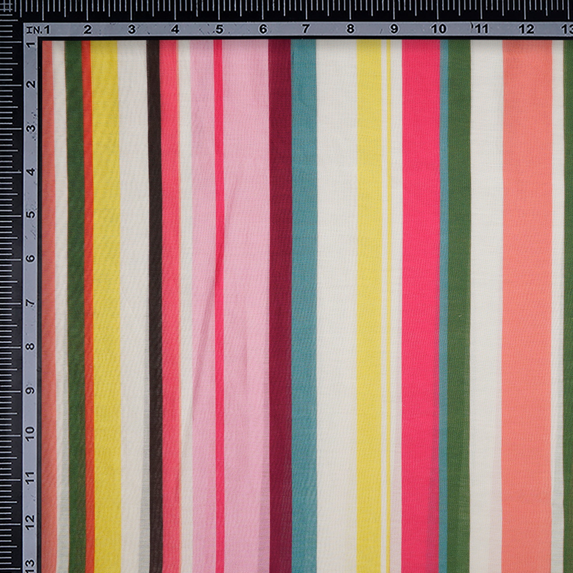 Multi Color Stripe Pattern Digital Print Chanderi Fabric