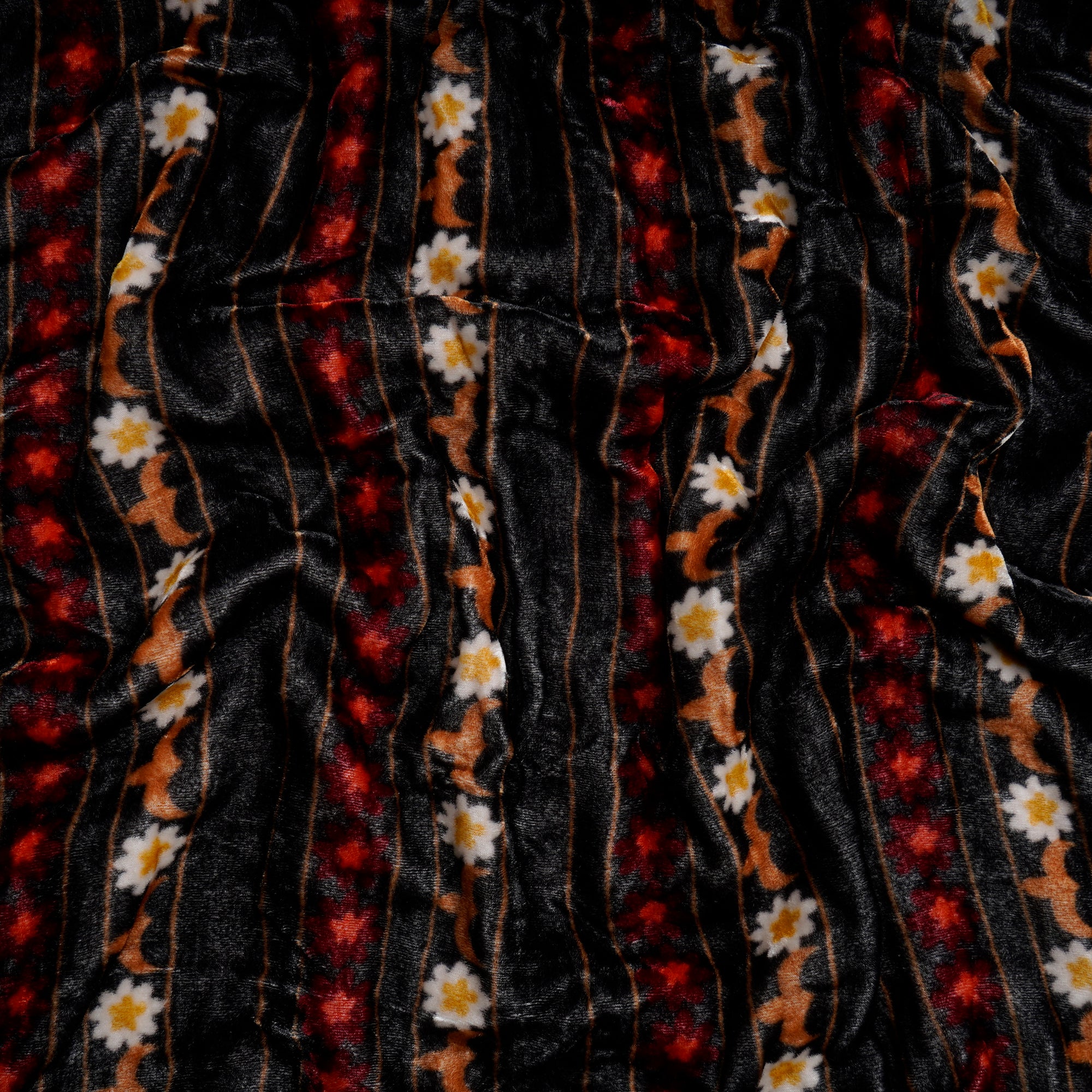 Black Floral Pattern Digital Print Silk Velvet Fabric