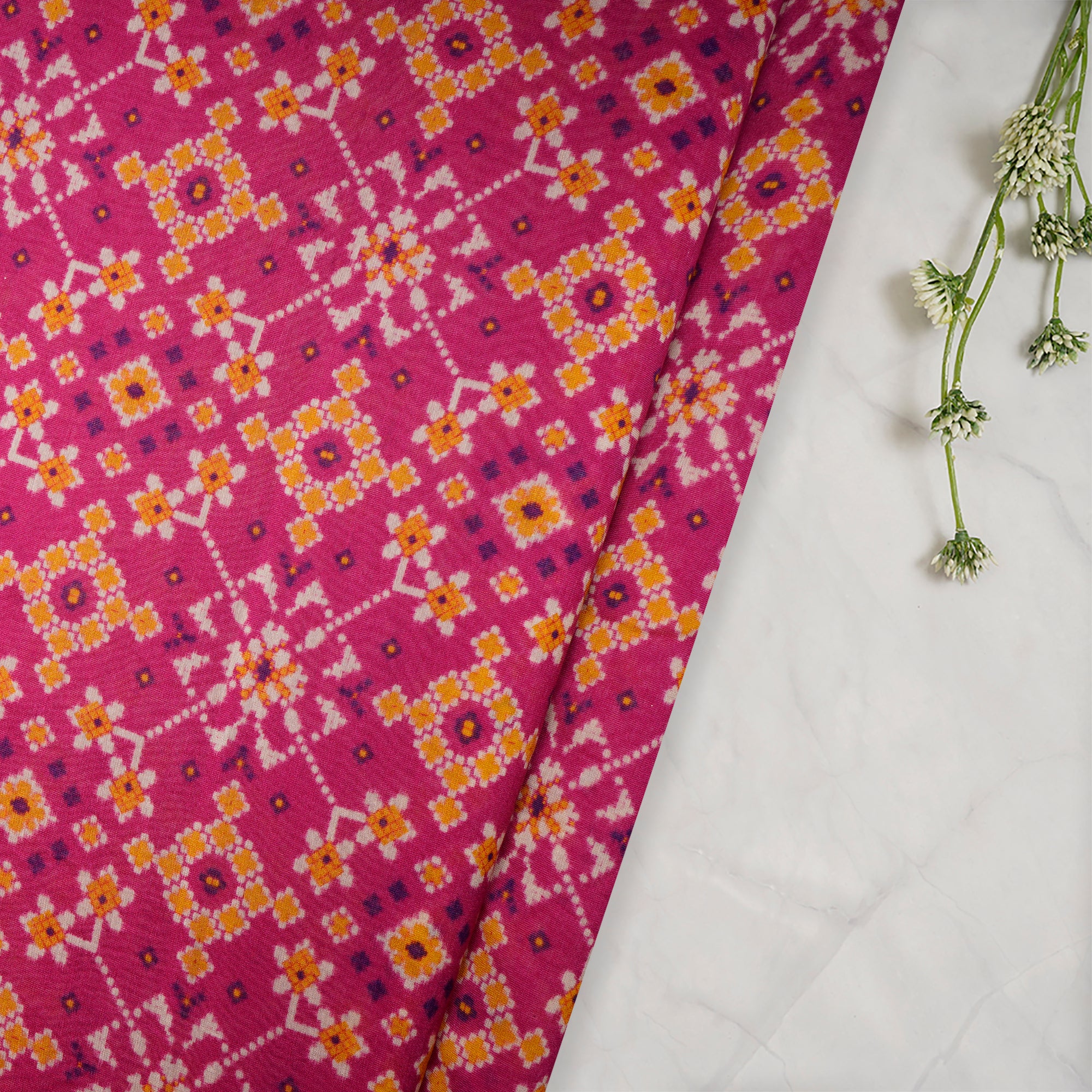 Pink Patola Pattern Digital Print Chanderi Fabric