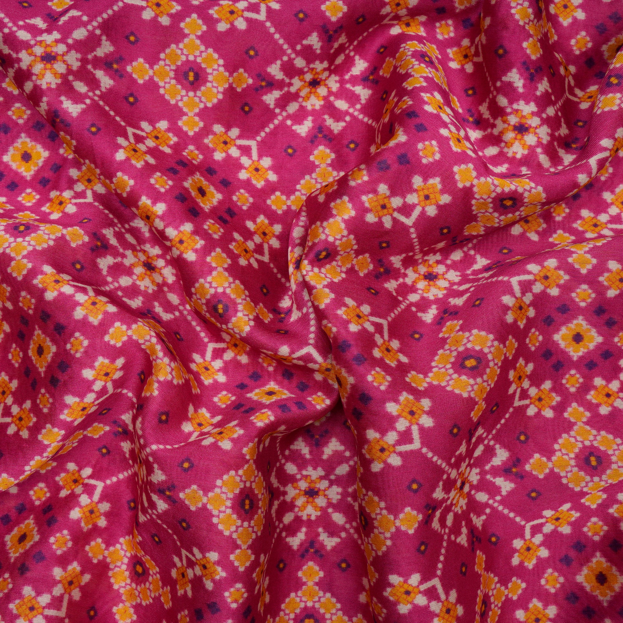 Pink Patola Pattern Digital Print Chanderi Fabric