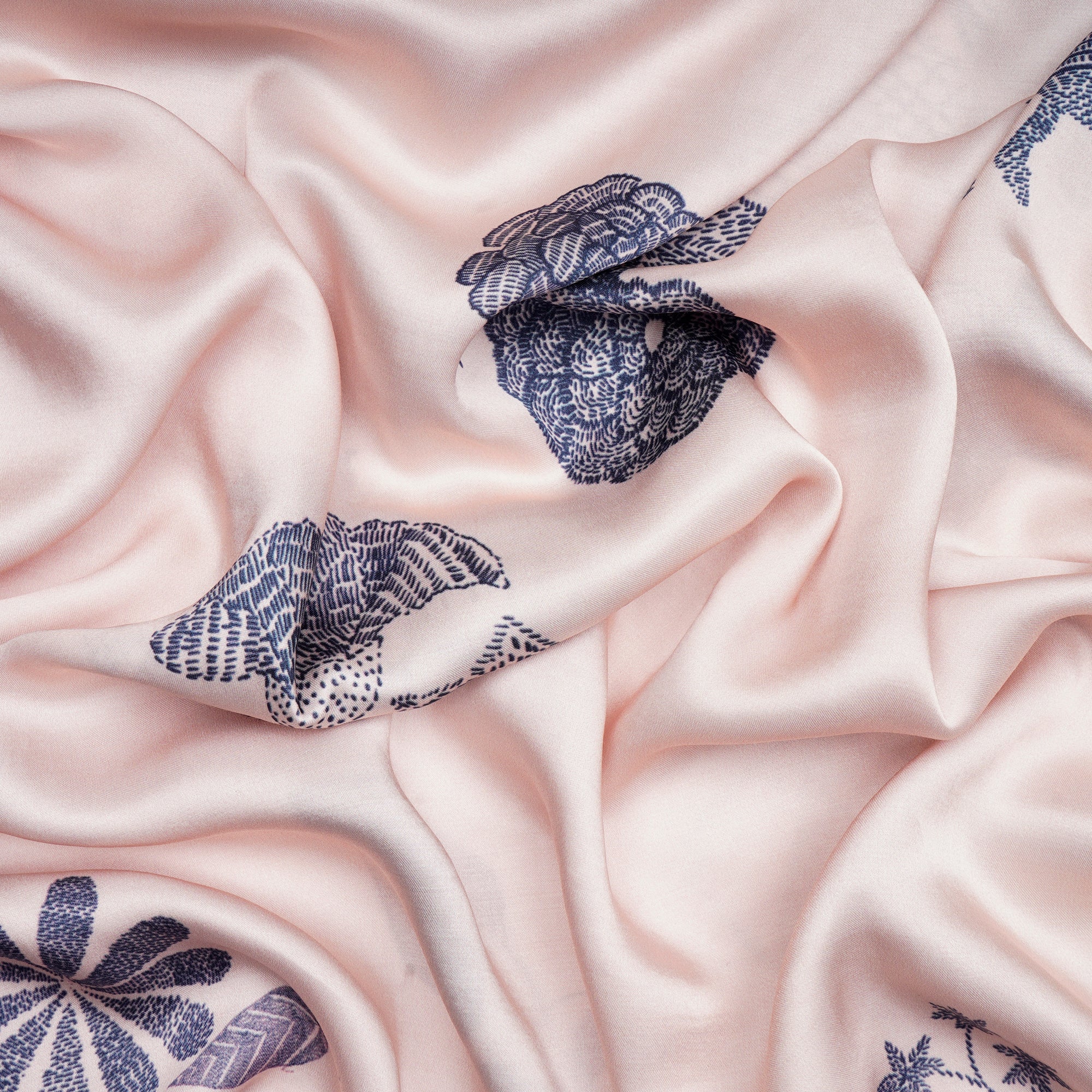 Cream Pink Animated Pattern Digital Print Modal Satin Fabric