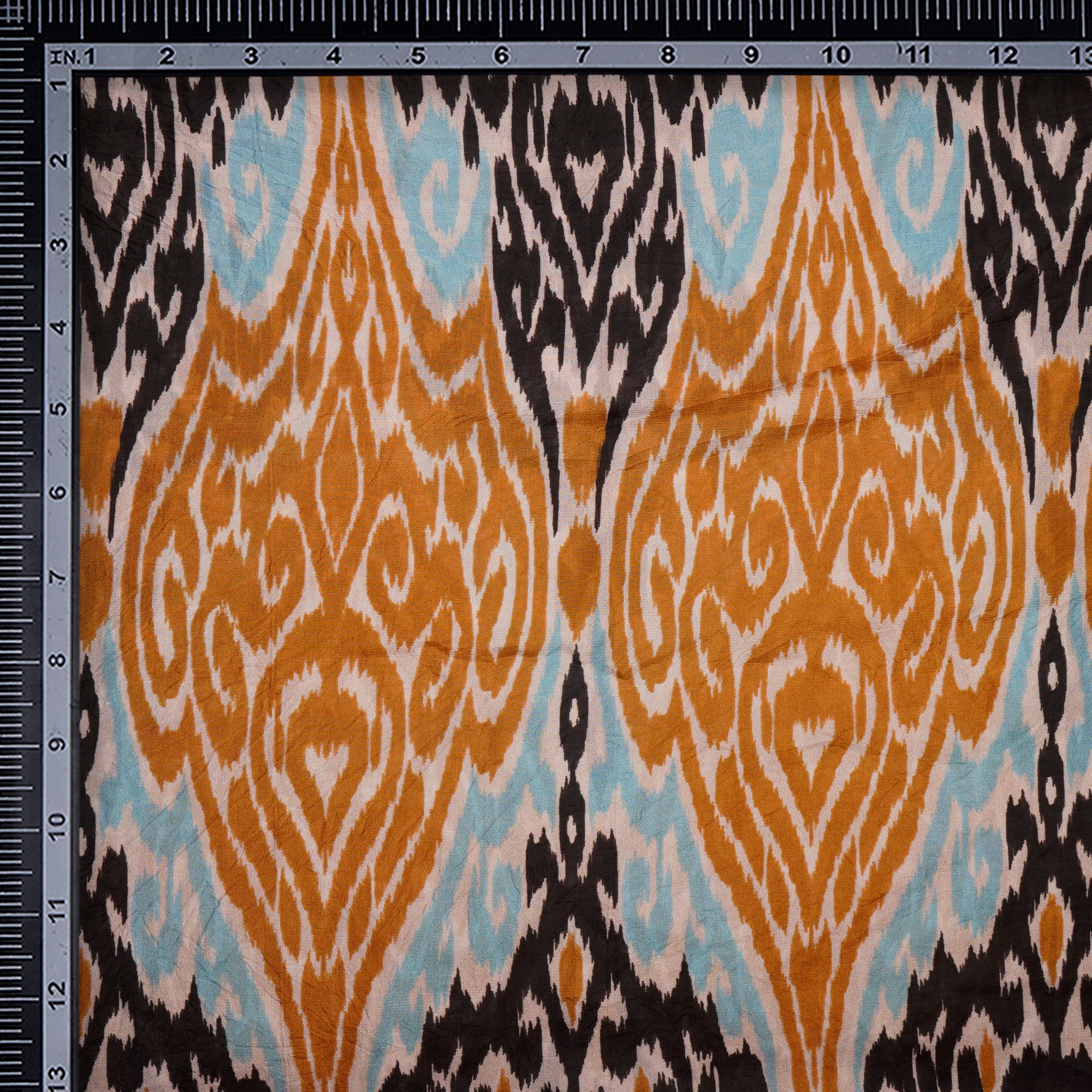 Multi Color Ikat Pattern Digital Print Mulbury Silk Fabric