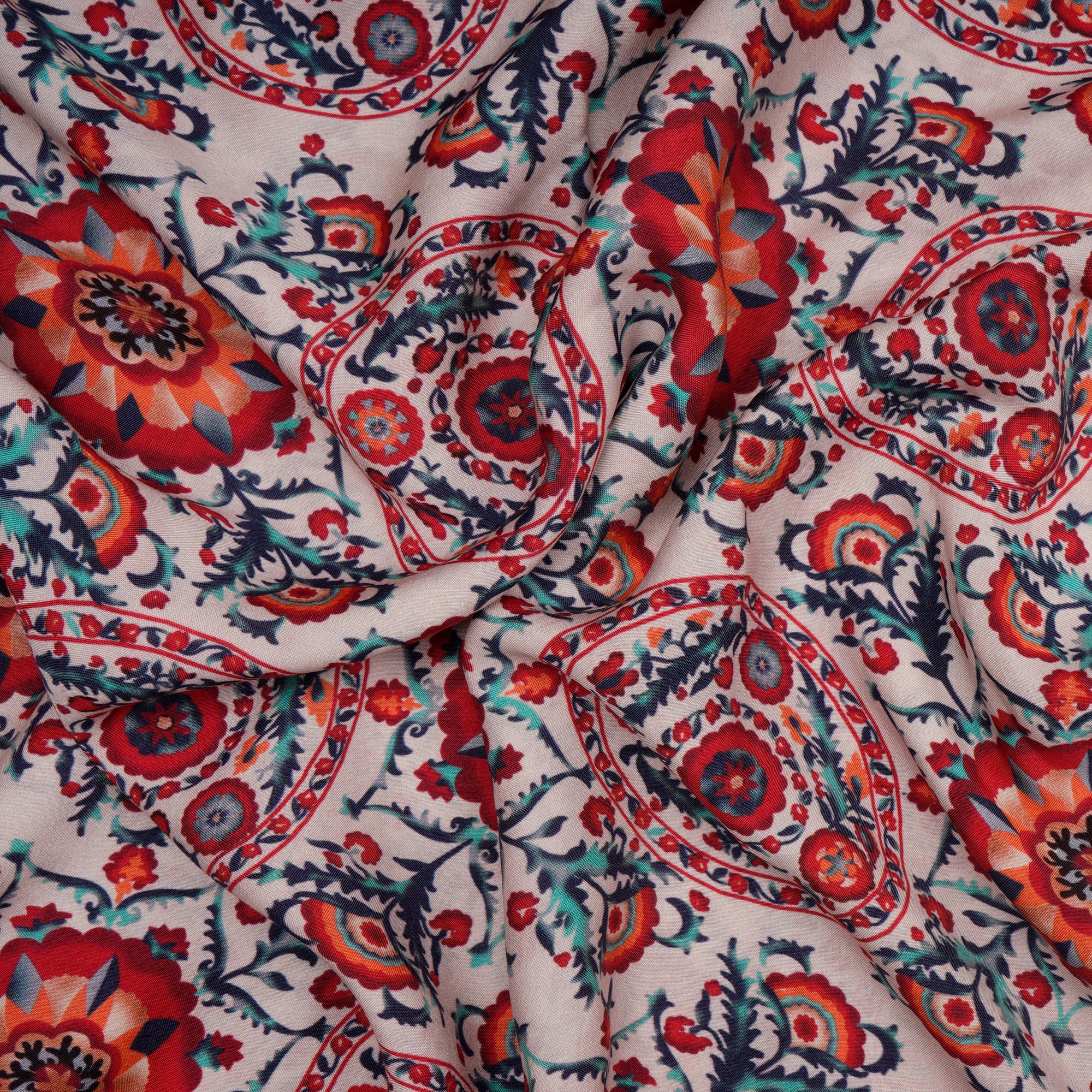 Multi Color Floral Pattern Digital Print Bemberg Muslin Fabric