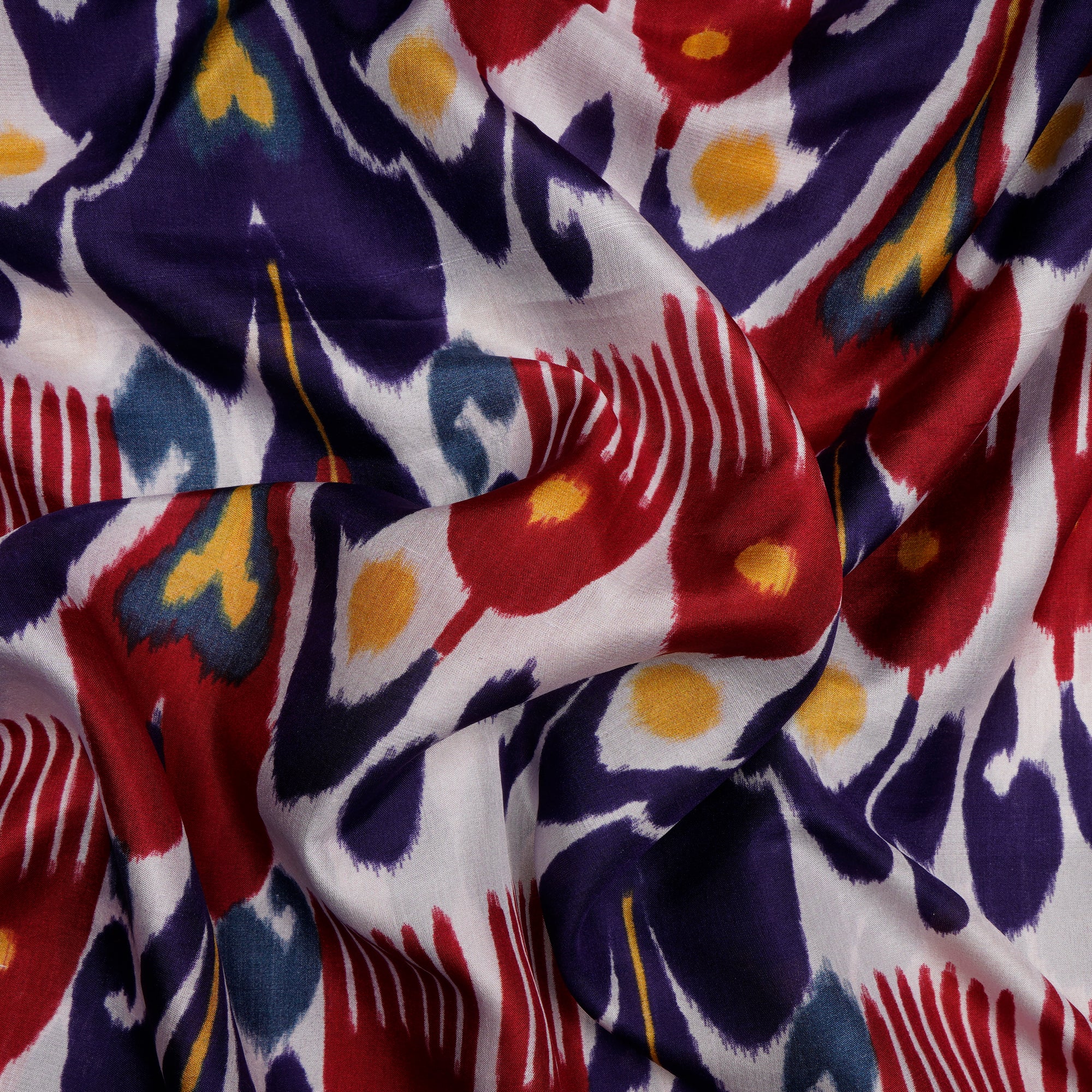 Multi Color Ikat Pattern Digital Print Mulbury Silk Fabric