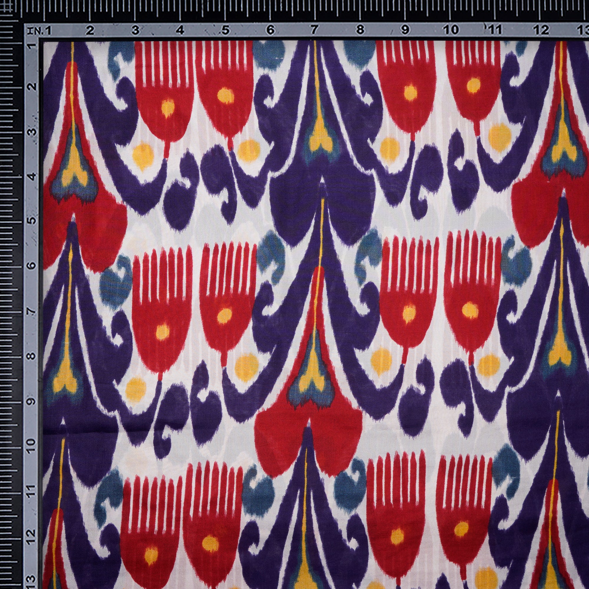 Multi Color Ikat Pattern Digital Print Mulbury Silk Fabric