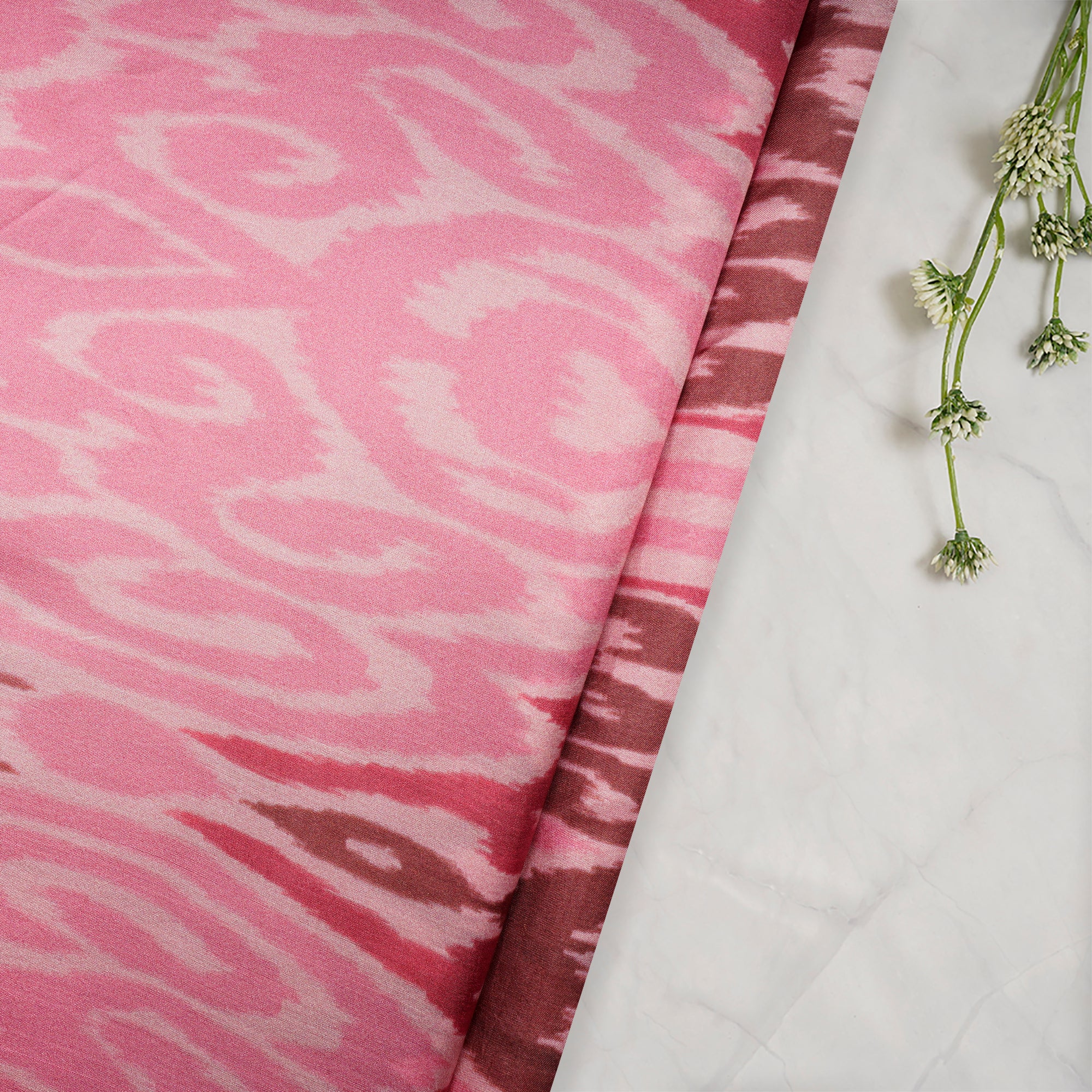 Pink Ikat Pattern Digital Print Mulbury Silk Fabric