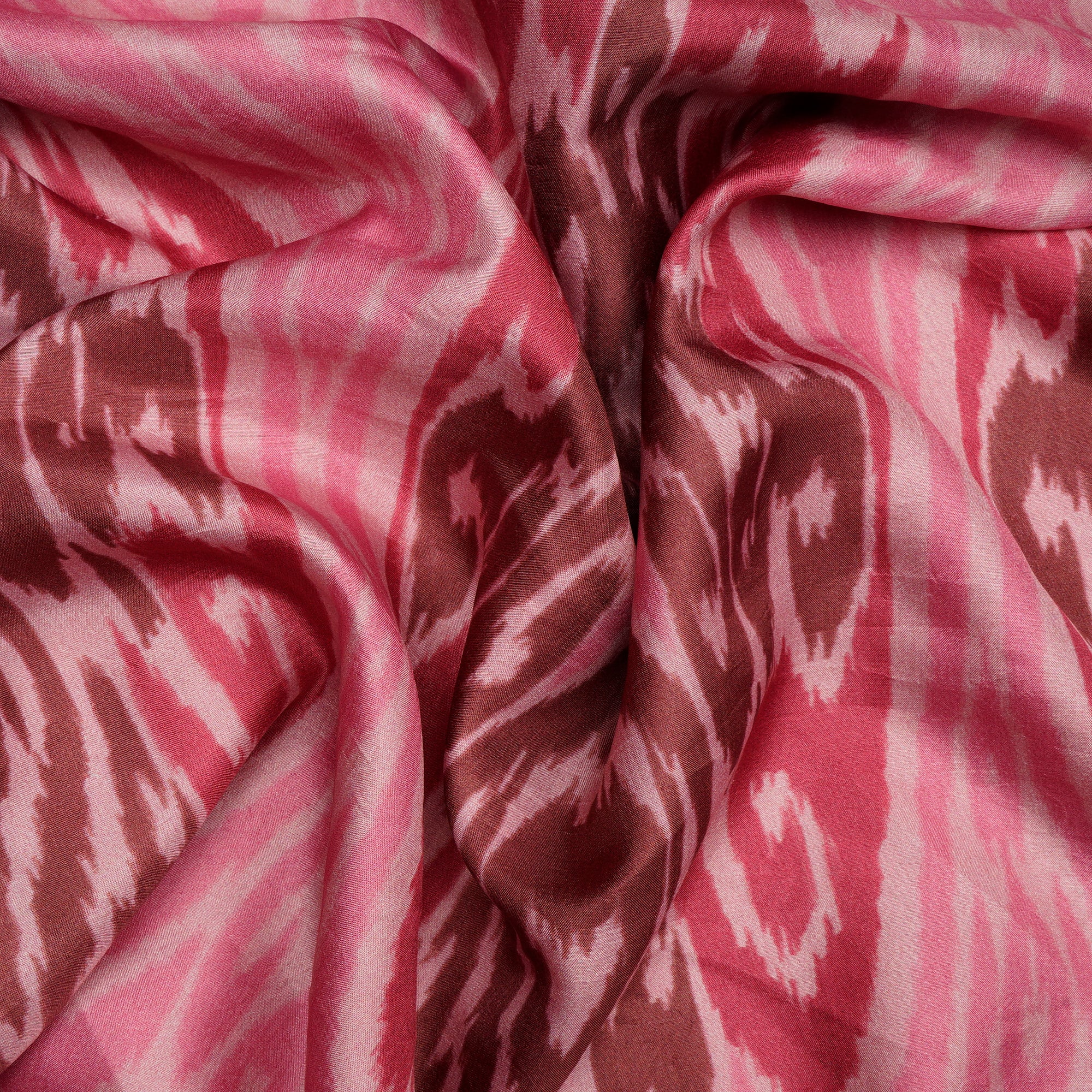 Pink Ikat Pattern Digital Print Mulbury Silk Fabric