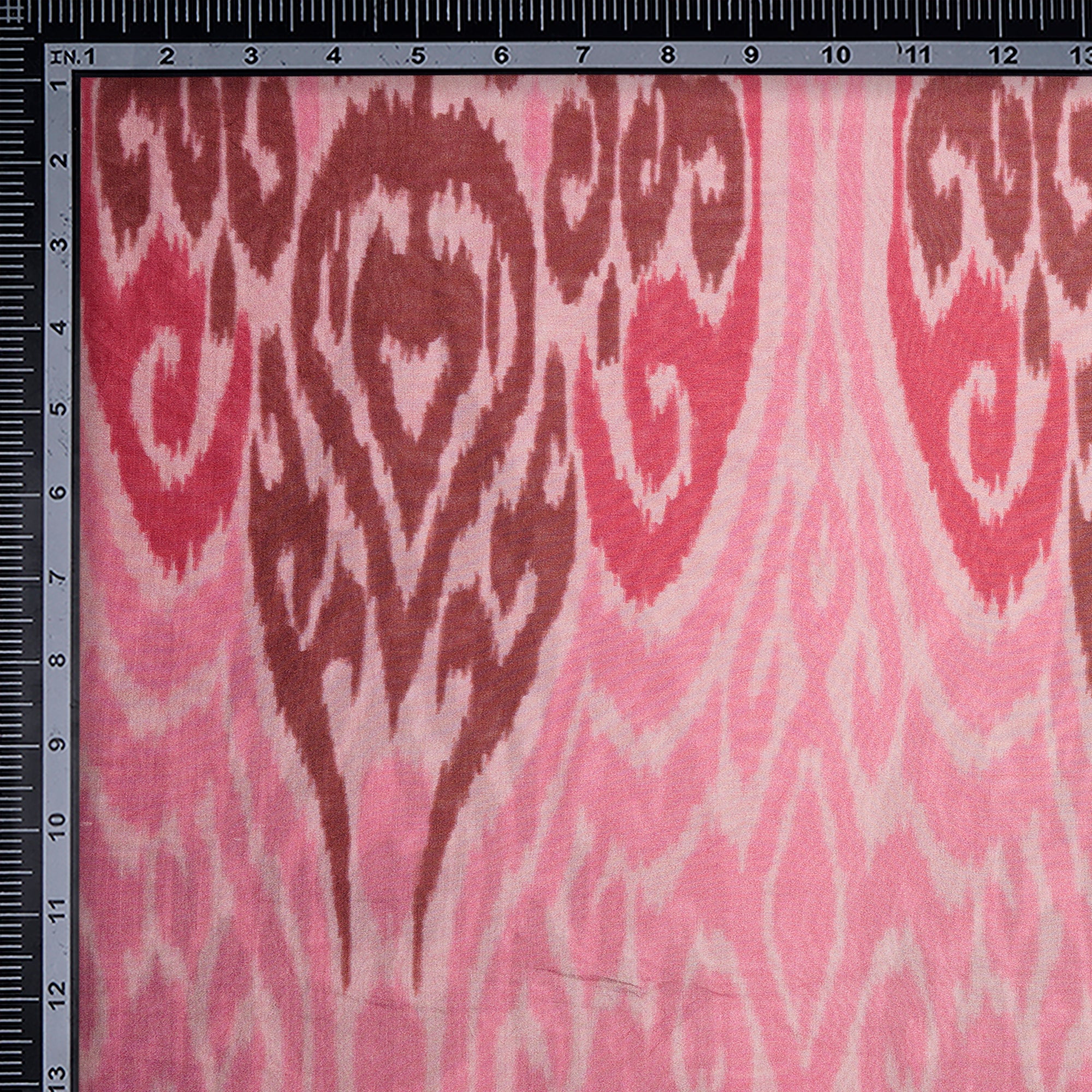 Pink Ikat Pattern Digital Print Mulbury Silk Fabric