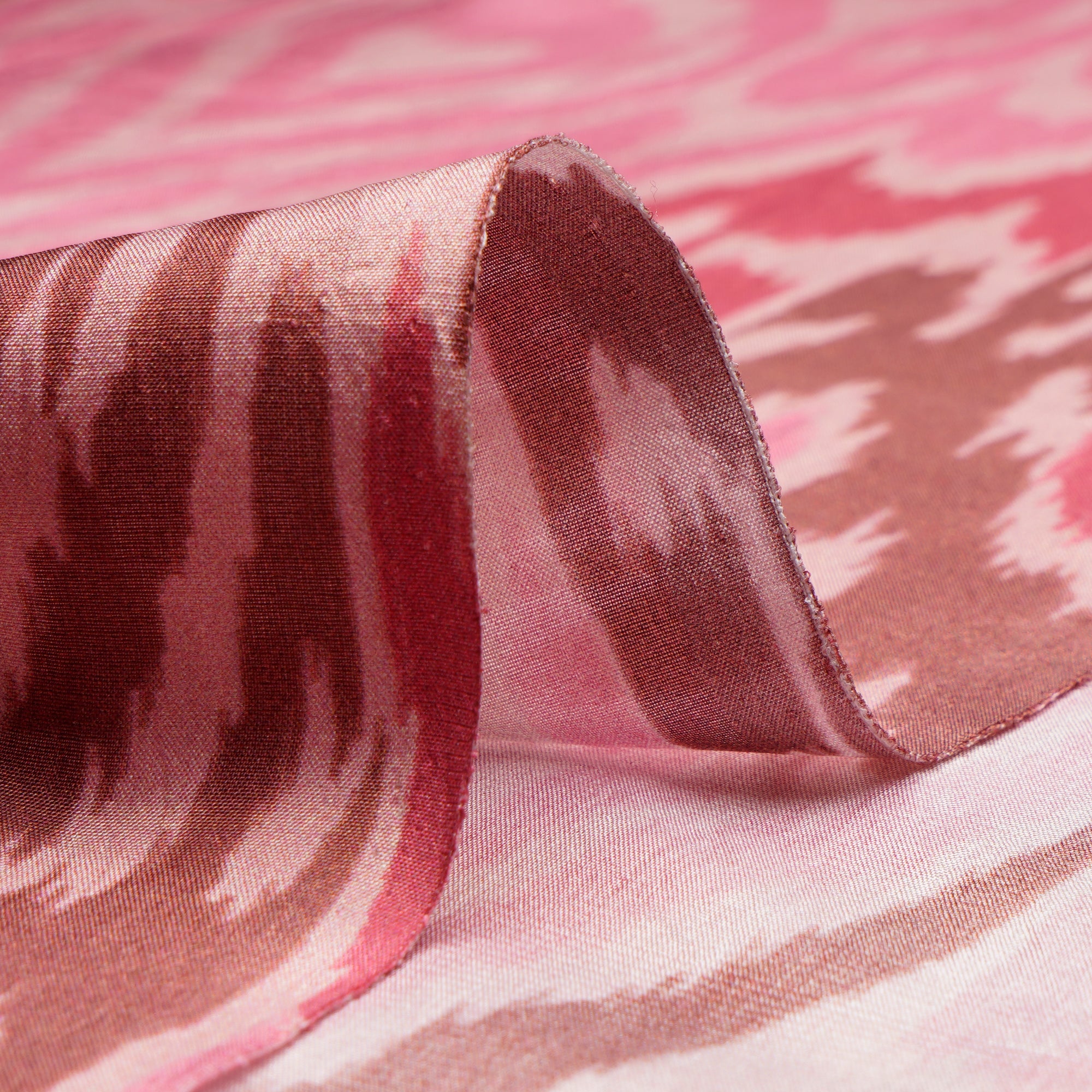 Pink Ikat Pattern Digital Print Mulbury Silk Fabric