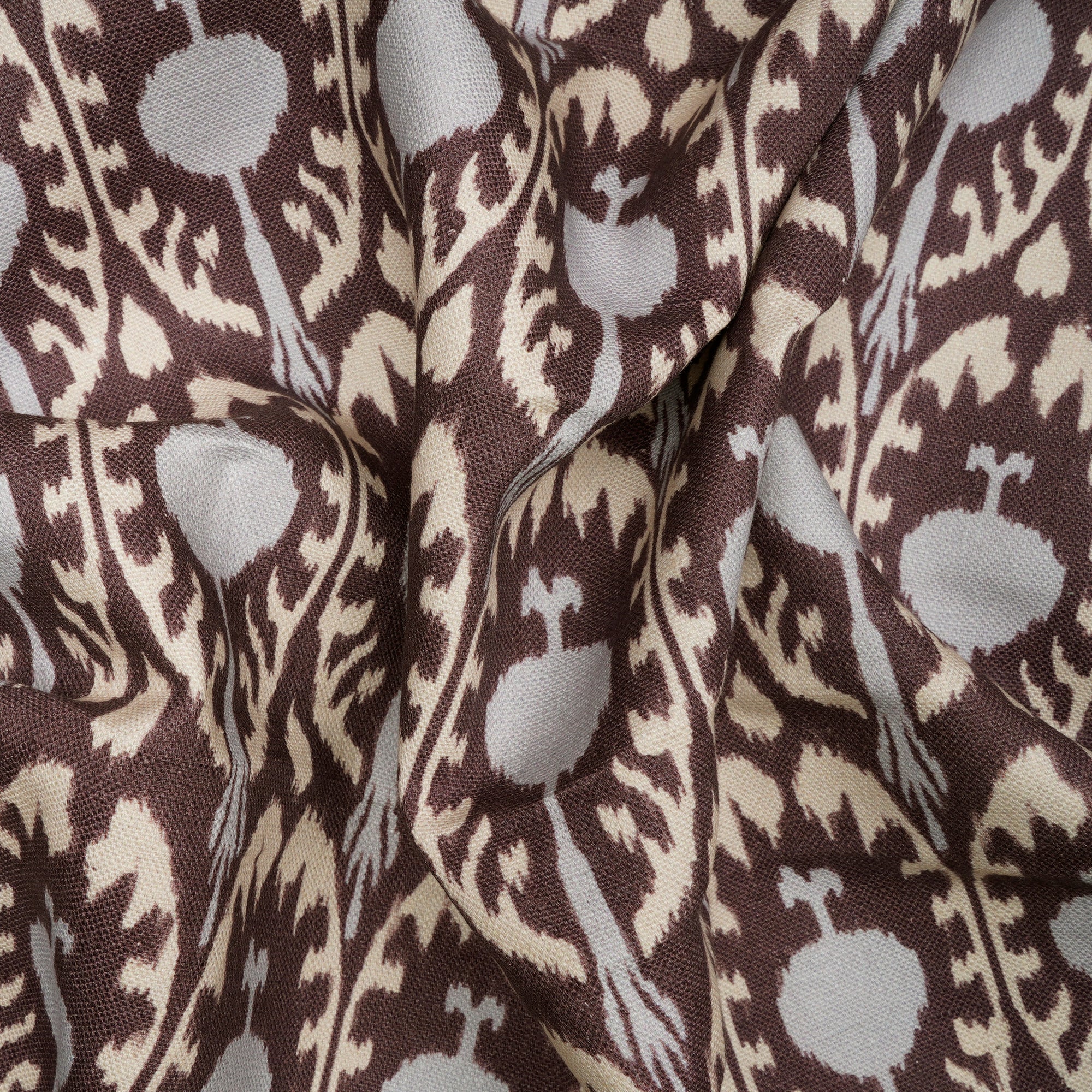 Plum Truffle Ikat Pattern Digital Print Fancy Linen Fabric