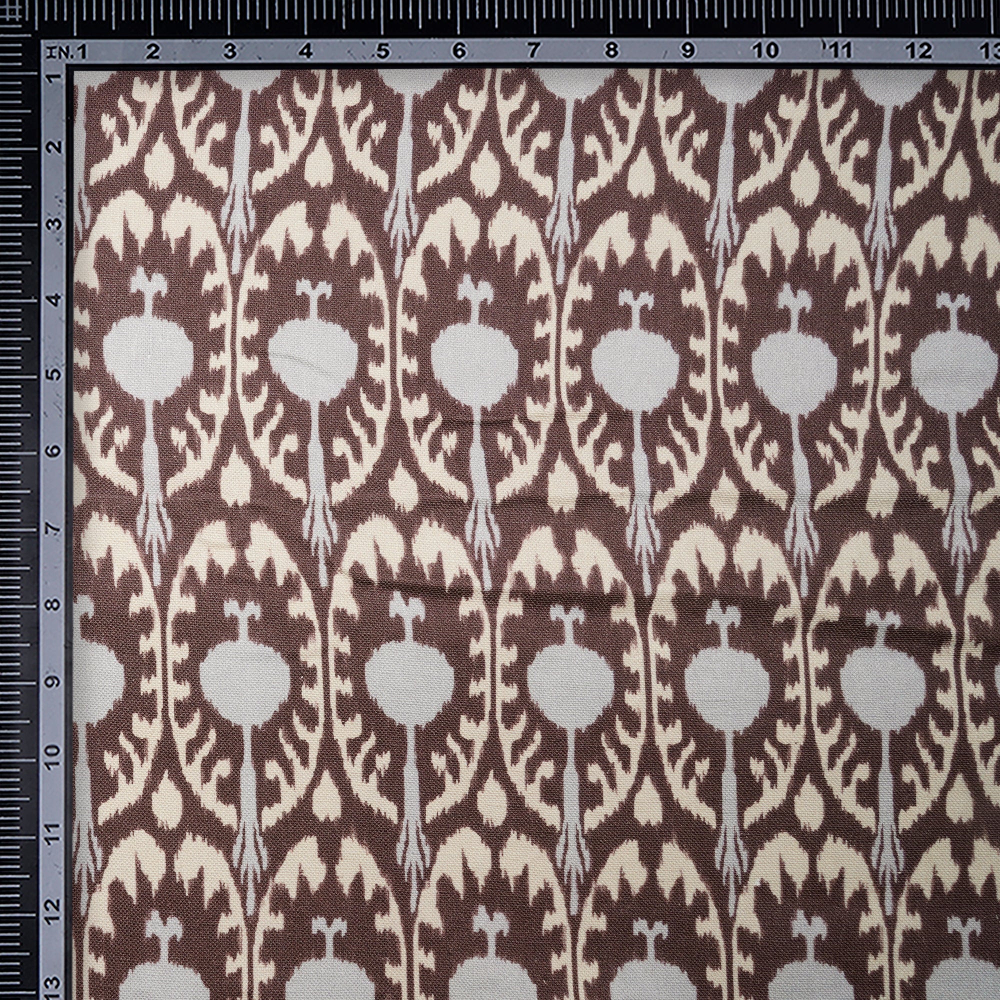 Plum Truffle Ikat Pattern Digital Print Fancy Linen Fabric