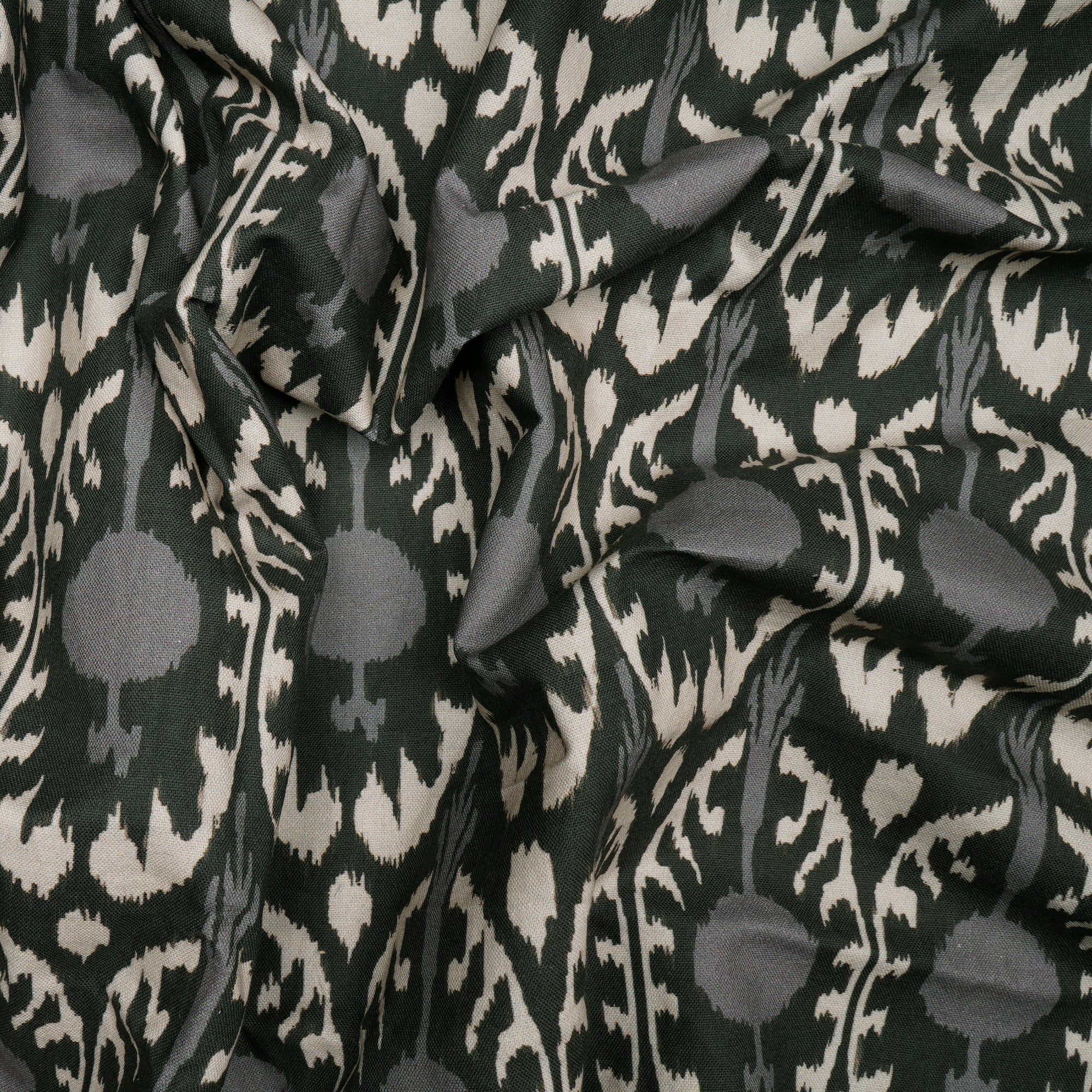 Olive Green Ikat Pattern Digital Print Fancy Linen Fabric