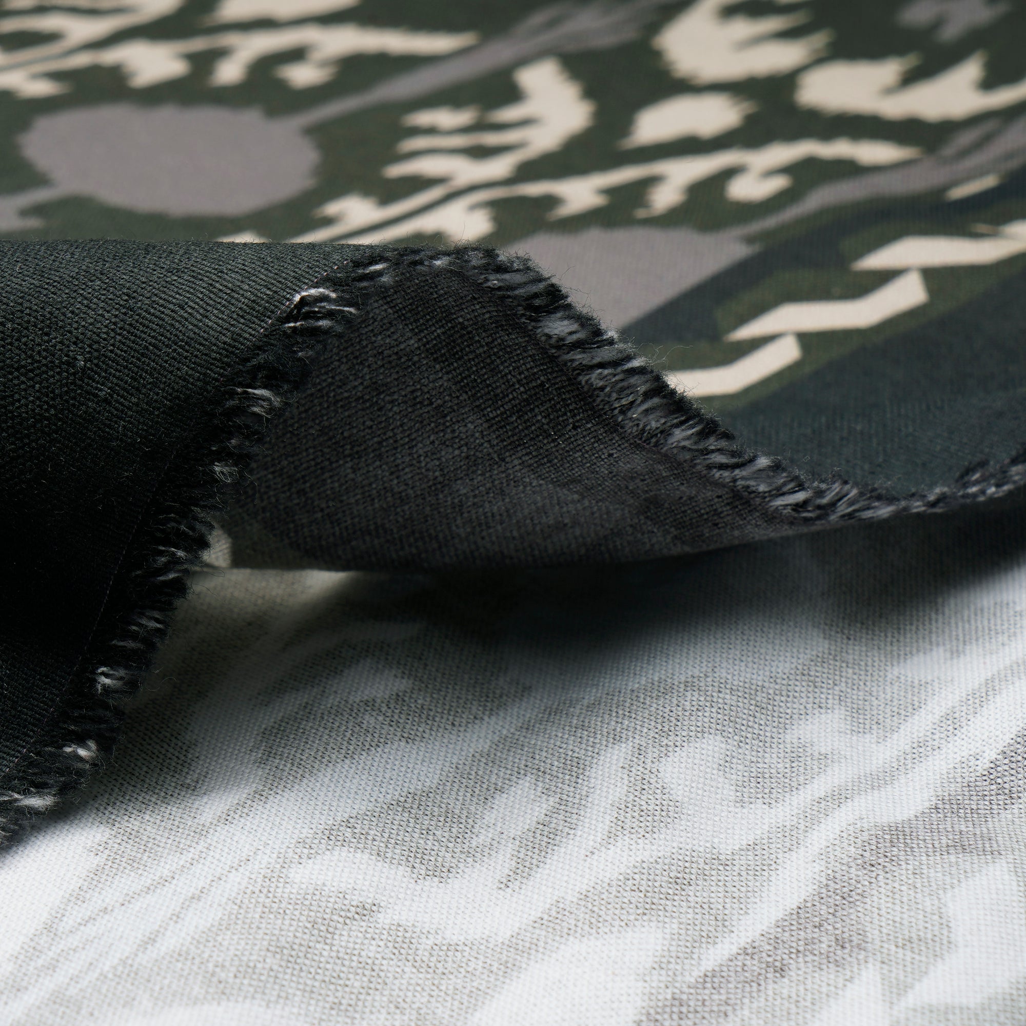 Olive Green Ikat Pattern Digital Print Fancy Linen Fabric