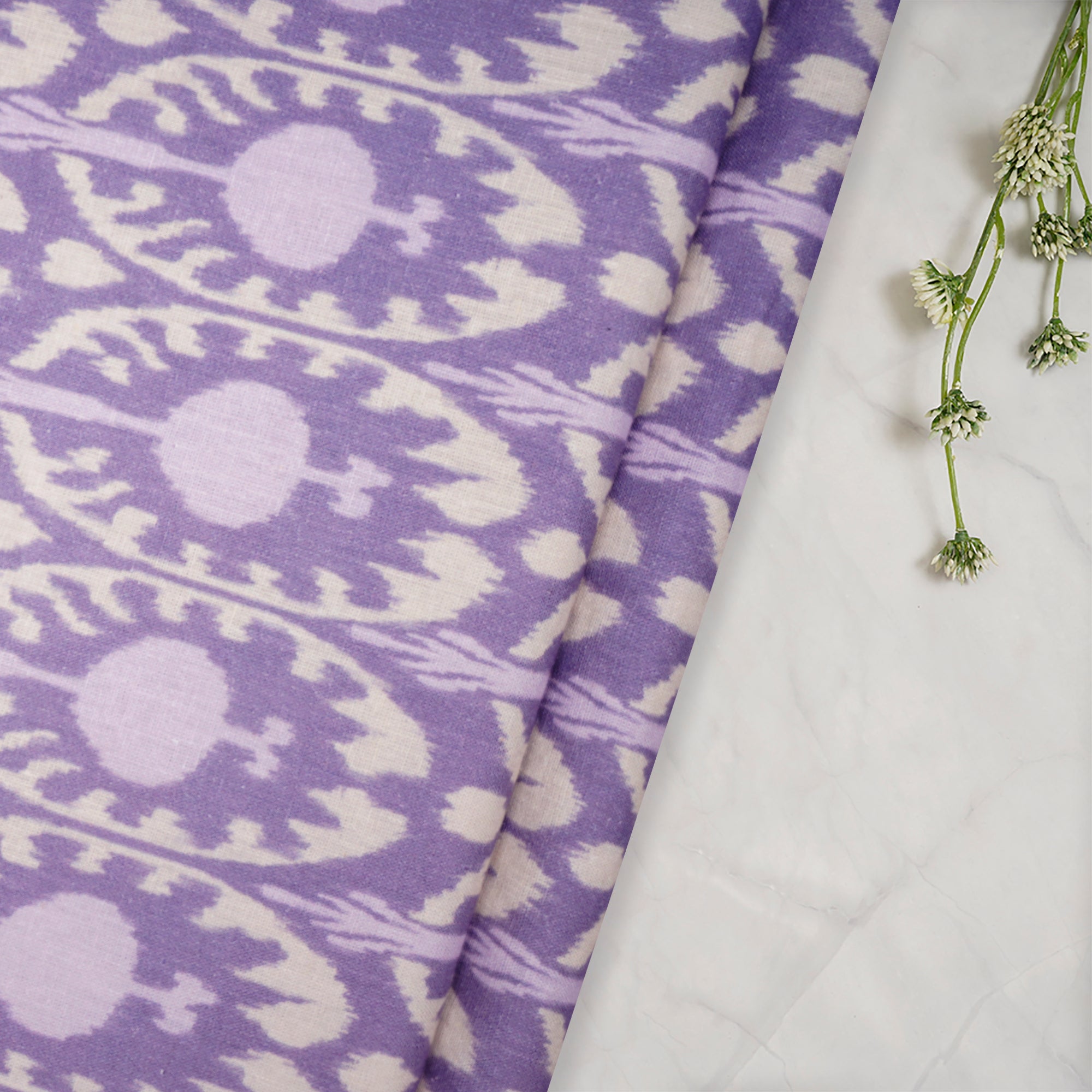 Lavender Ikat Pattern Digital Print Fancy Linen Fabric