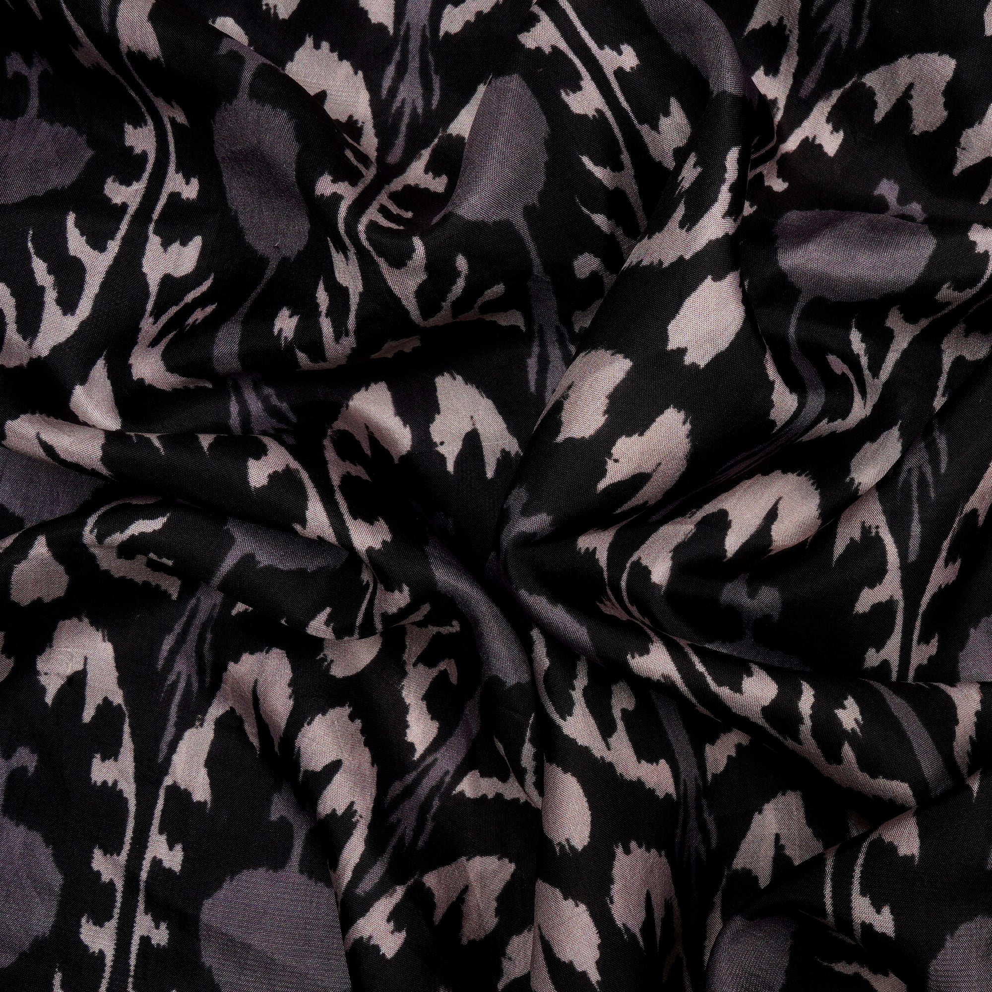 Black-Gold Ikat Pattern Digital Print Mulbury Silk Fabric