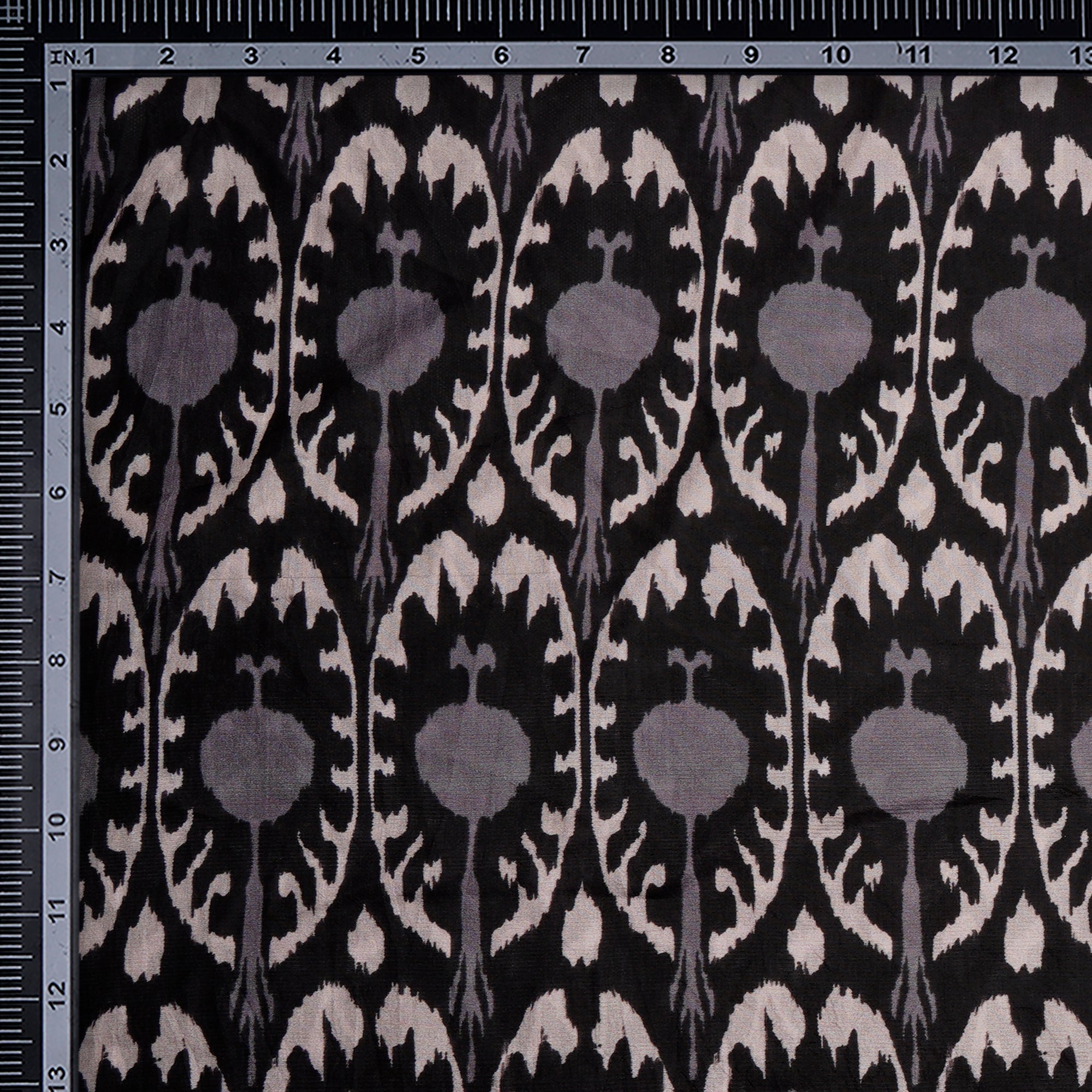 Black-Gold Ikat Pattern Digital Print Mulbury Silk Fabric