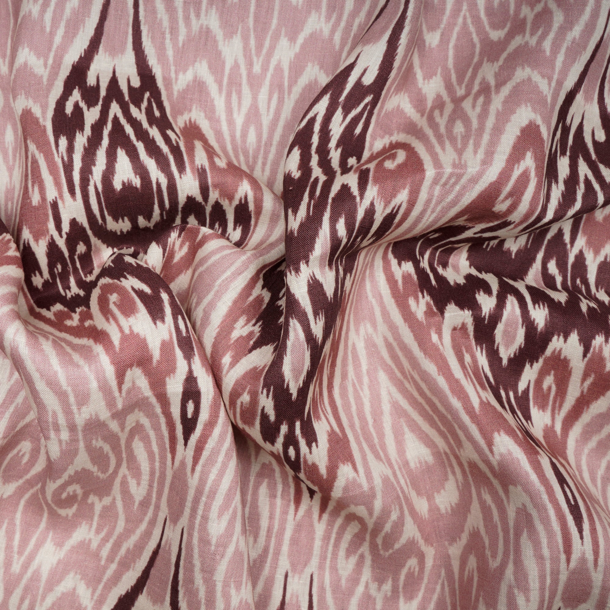 Pale Mauve Ikat Pattern Digital Print Fancy Linen Fabric